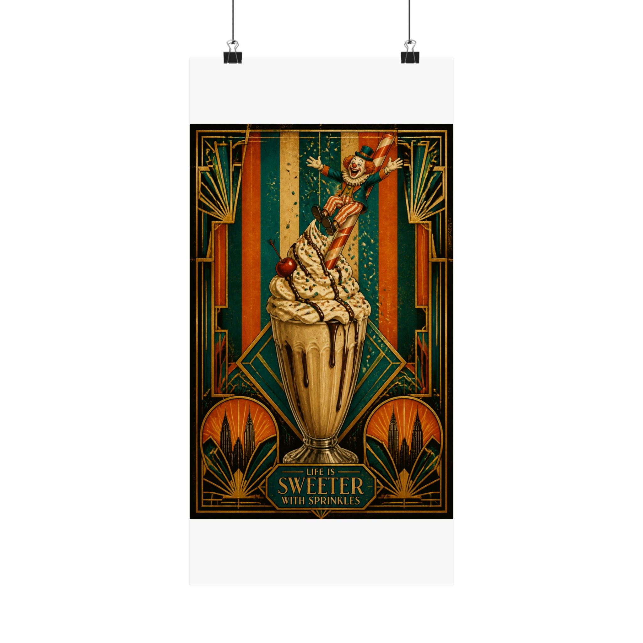Milkshake Slide Clown Wall Art Poster 18×24 Art Deco Entryway Decor Maximalist Print