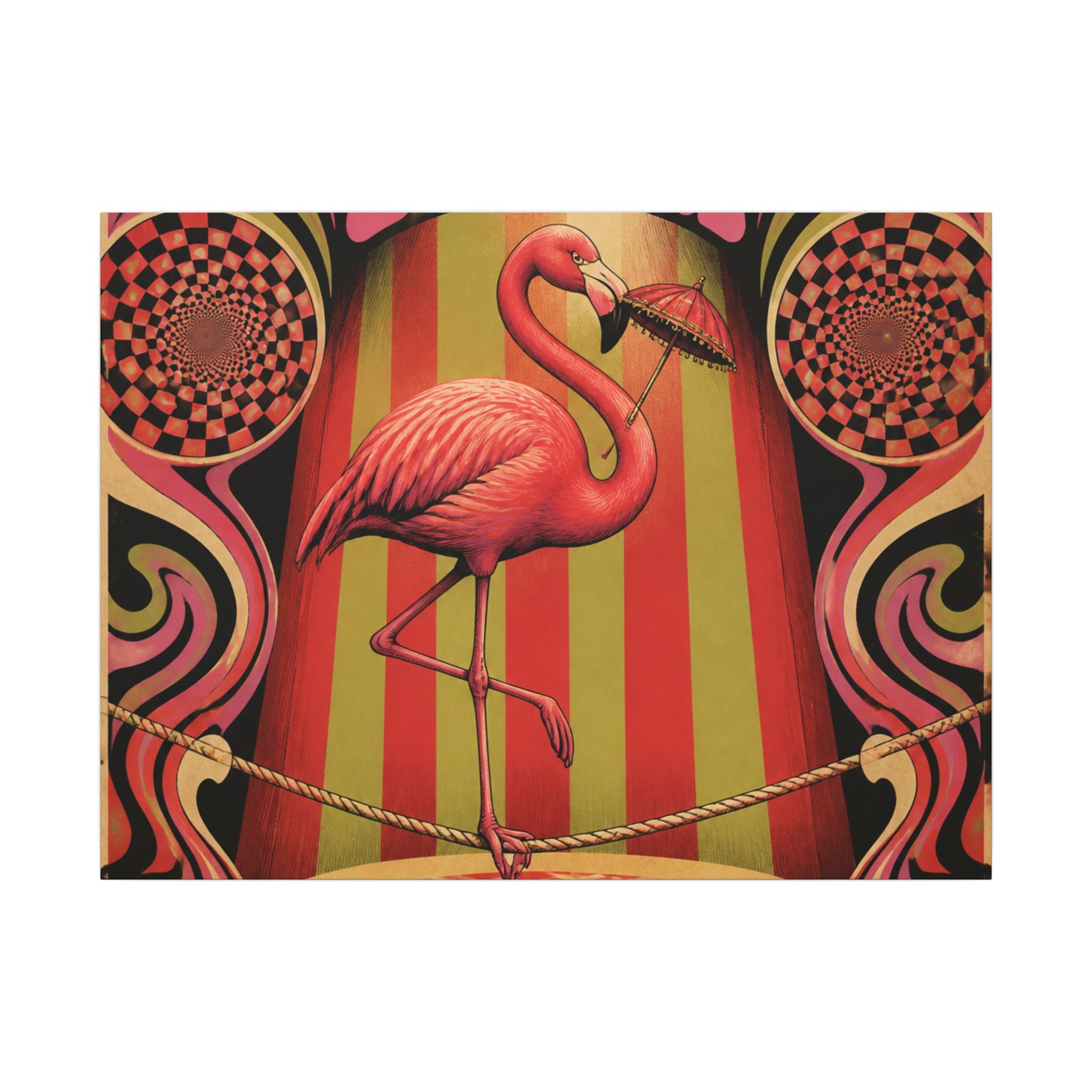 Flamingo Tightrope Wall Art Canvas 16×20 Psychedelic Cafe Decor Maximalist Print