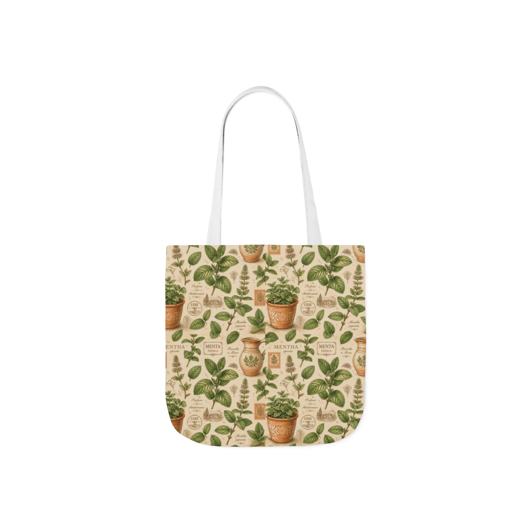 Fresh Mint Leaves Canvas Tote Bag Mediterranean Kitchen Botanical Design Italian Cottagecore Gift