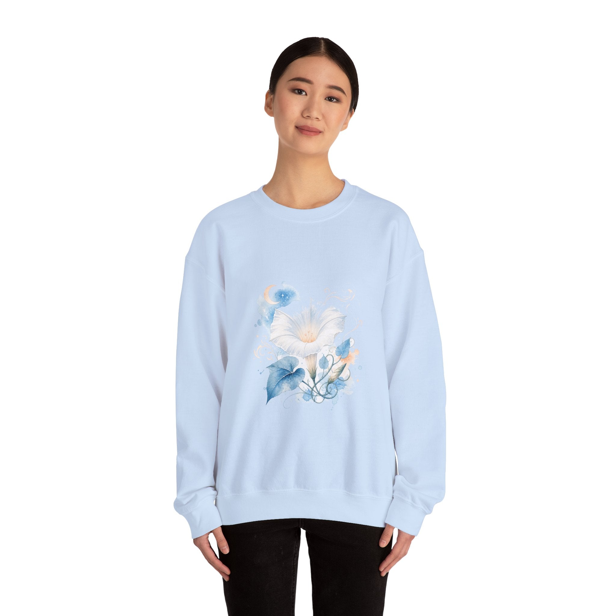 Matching Couple Sweatshirt - Sunflower & Moonflower Matching Couple Crewneck Sweatshirt Watercolor Art His Hers Engagement Gift - Design B