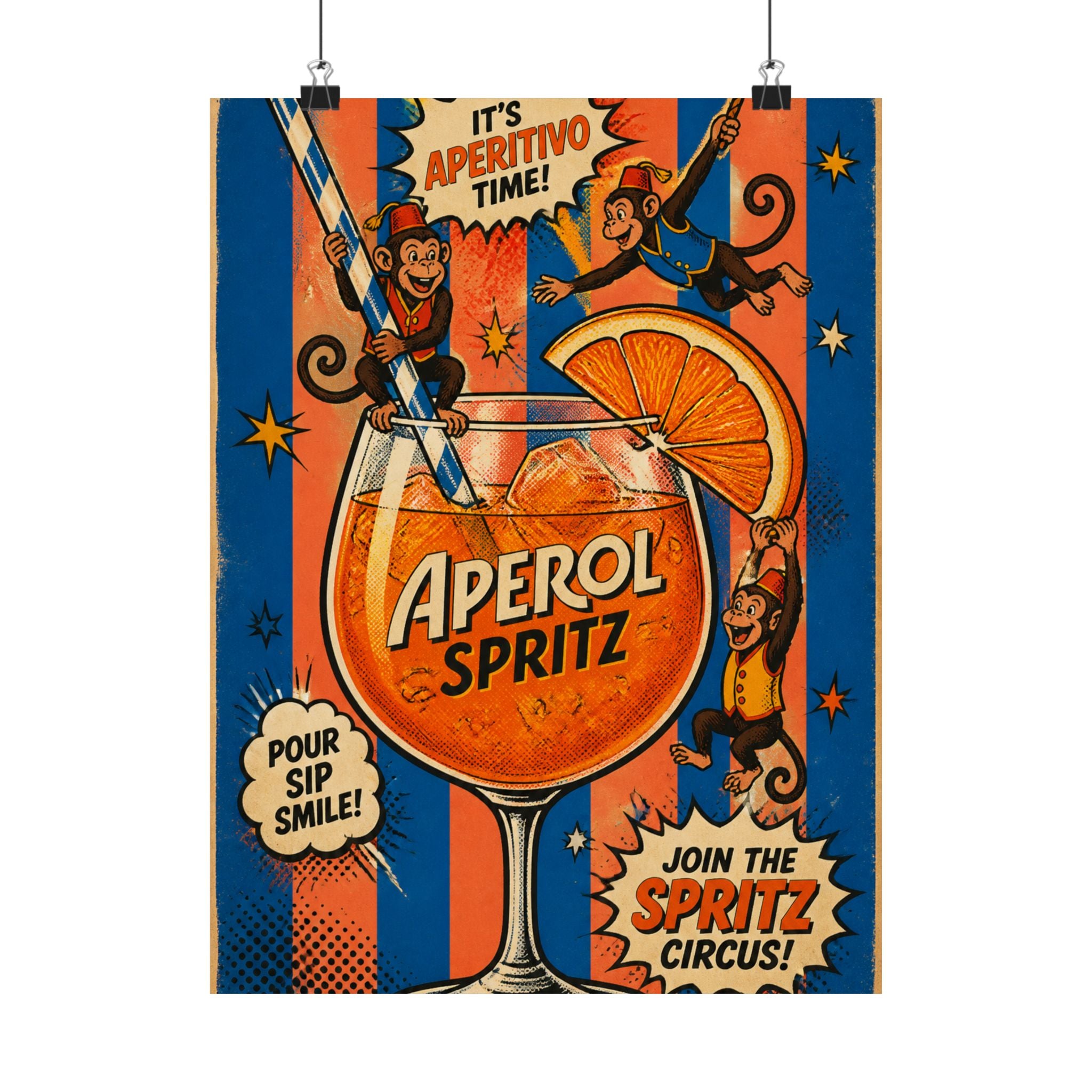 Aperol Spritz Monkeys Wall Art Poster 18×24 Pop Art Living Room Decor Maximalist Print