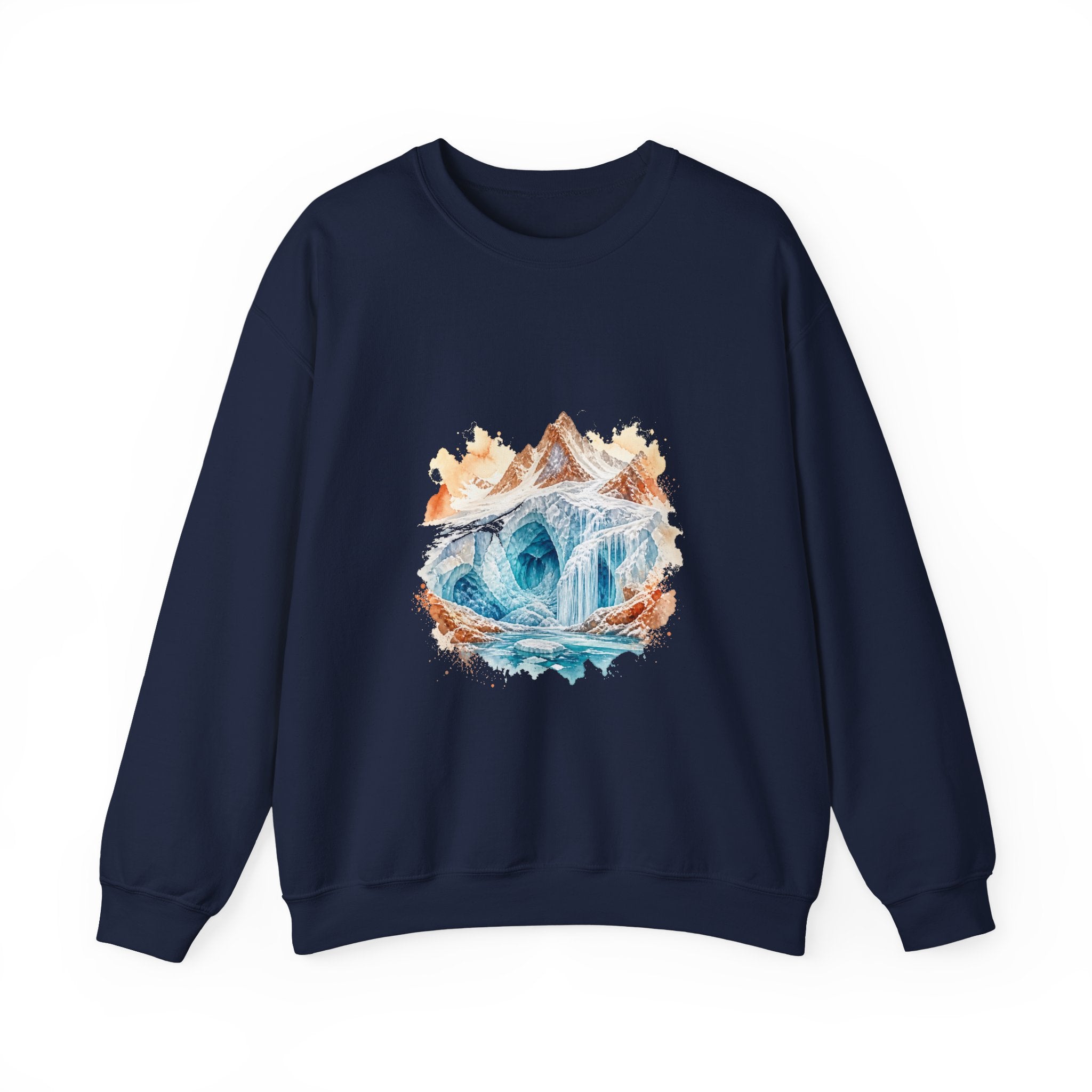 Matching Couple Sweatshirt - Volcano & Glacier Matching Couple Crewneck Sweatshirt Watercolor Art His Hers Engagement Gift - Design B