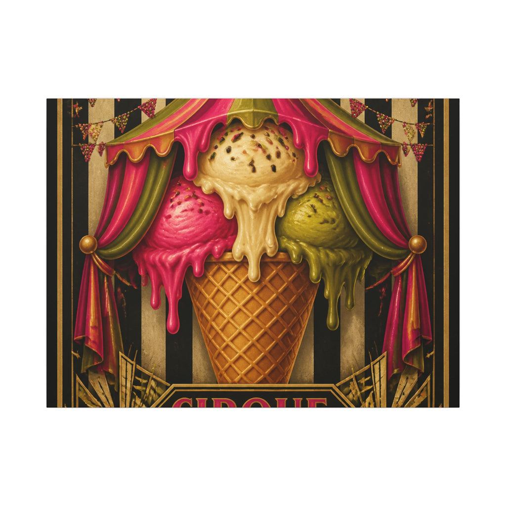 Ice Cream Cone Circus Tent Wall Art Canvas 24×36 Art Deco Bar Area Decor Maximalist Print