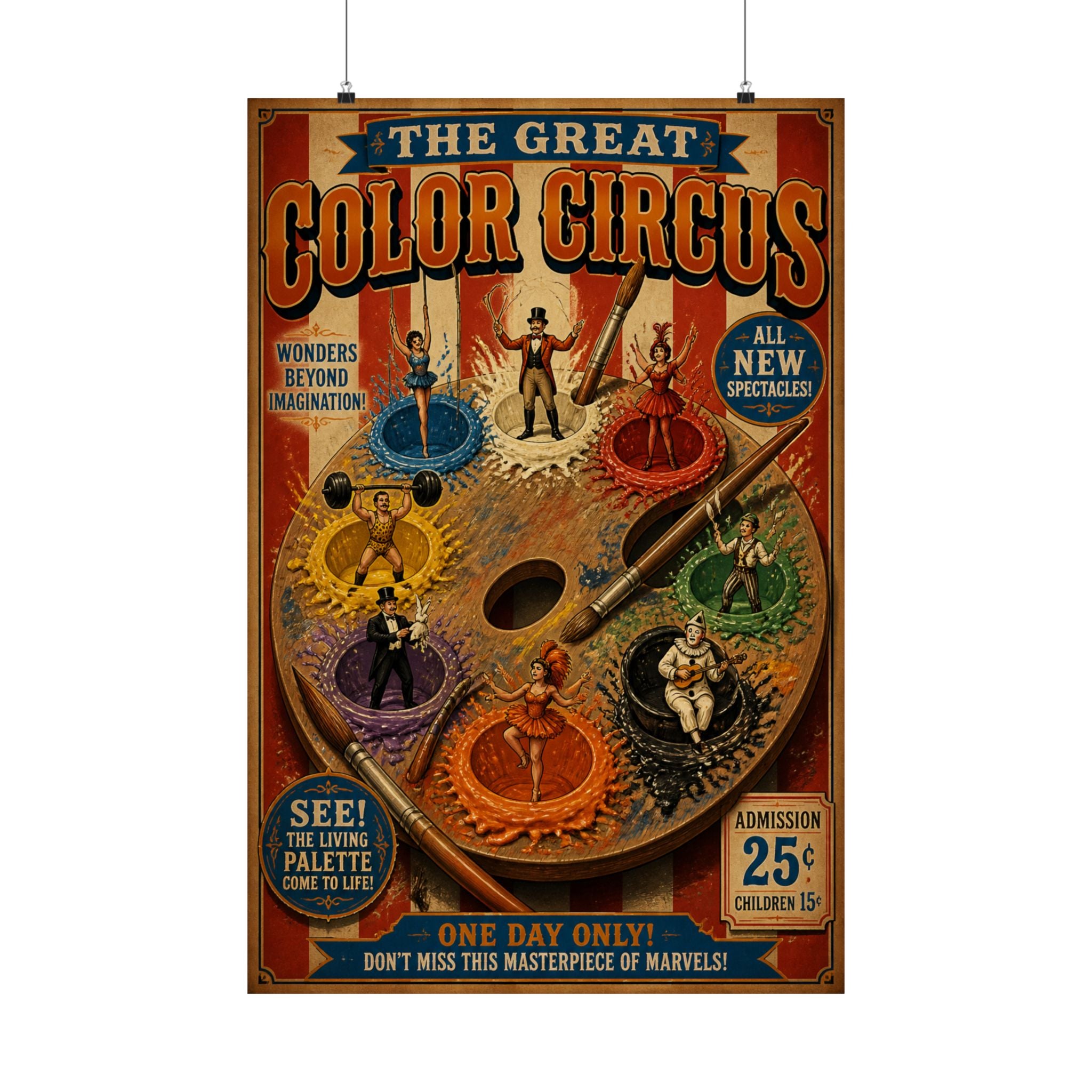 Paint Palette Stage Wall Art Poster 24×36 Vintage Circus Bedroom Decor Maximalist Print