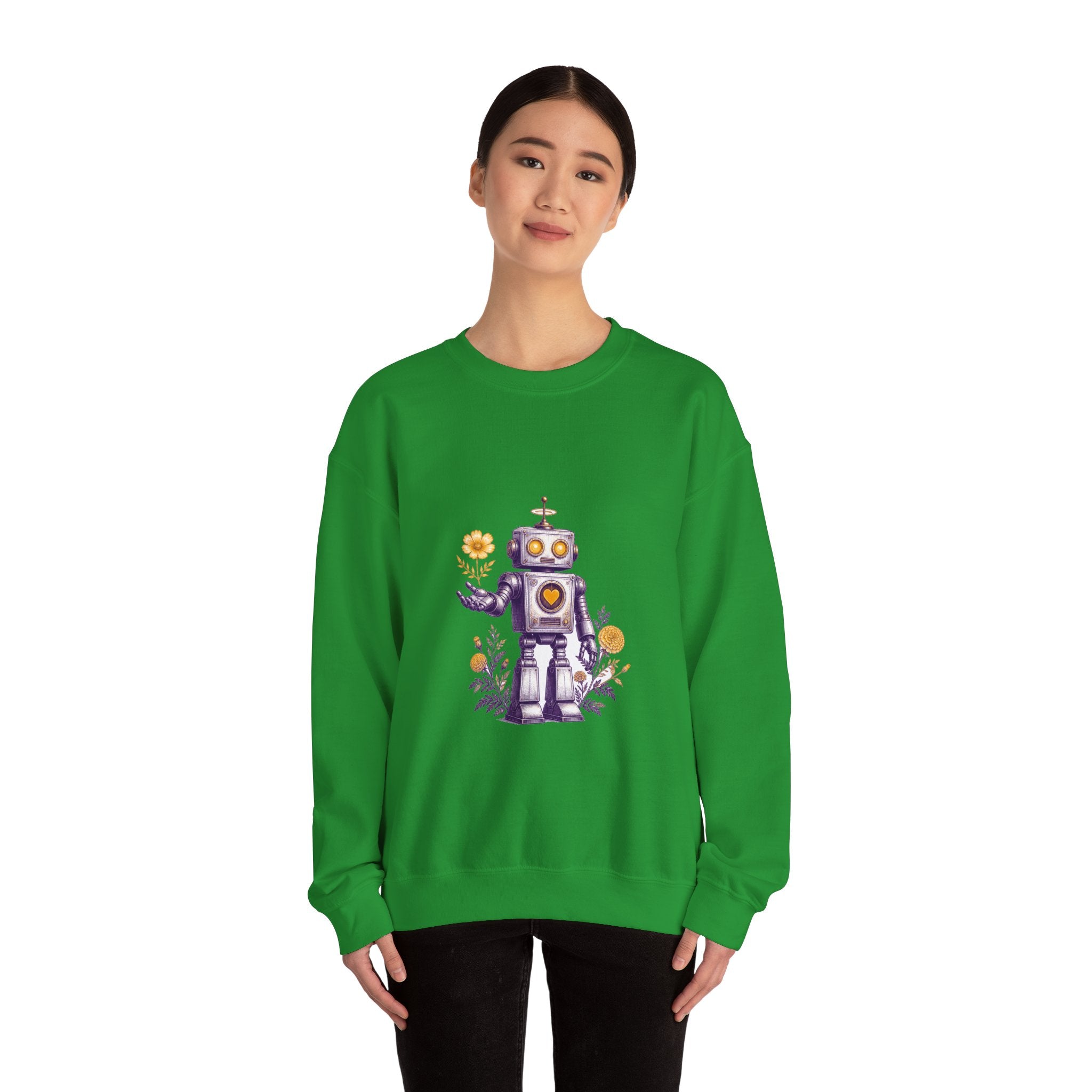Matching Couple Sweatshirt - Robot & Heart Matching Couple Crewneck Sweatshirt Vintage Art His Hers Wedding Gift - Design A
