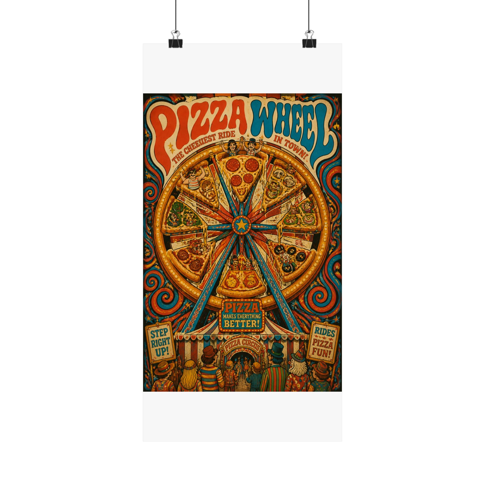 Pizza Ferris Wheel Wall Art Poster 18×24 Psychedelic Cafe Decor Maximalist Print