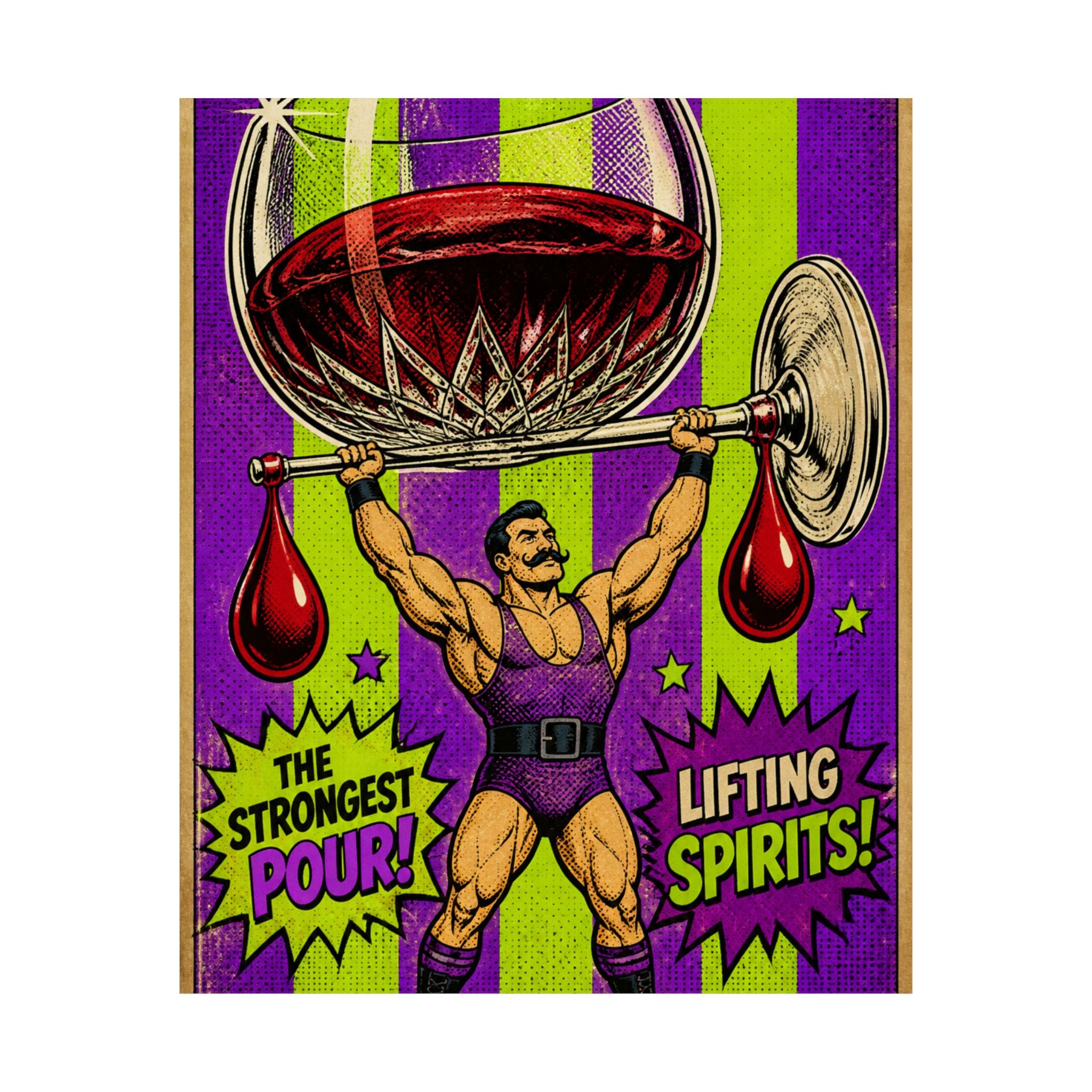Wine Glass Strongman Wall Art Poster 24×36 Pop Art Restaurant Decor Maximalist Print