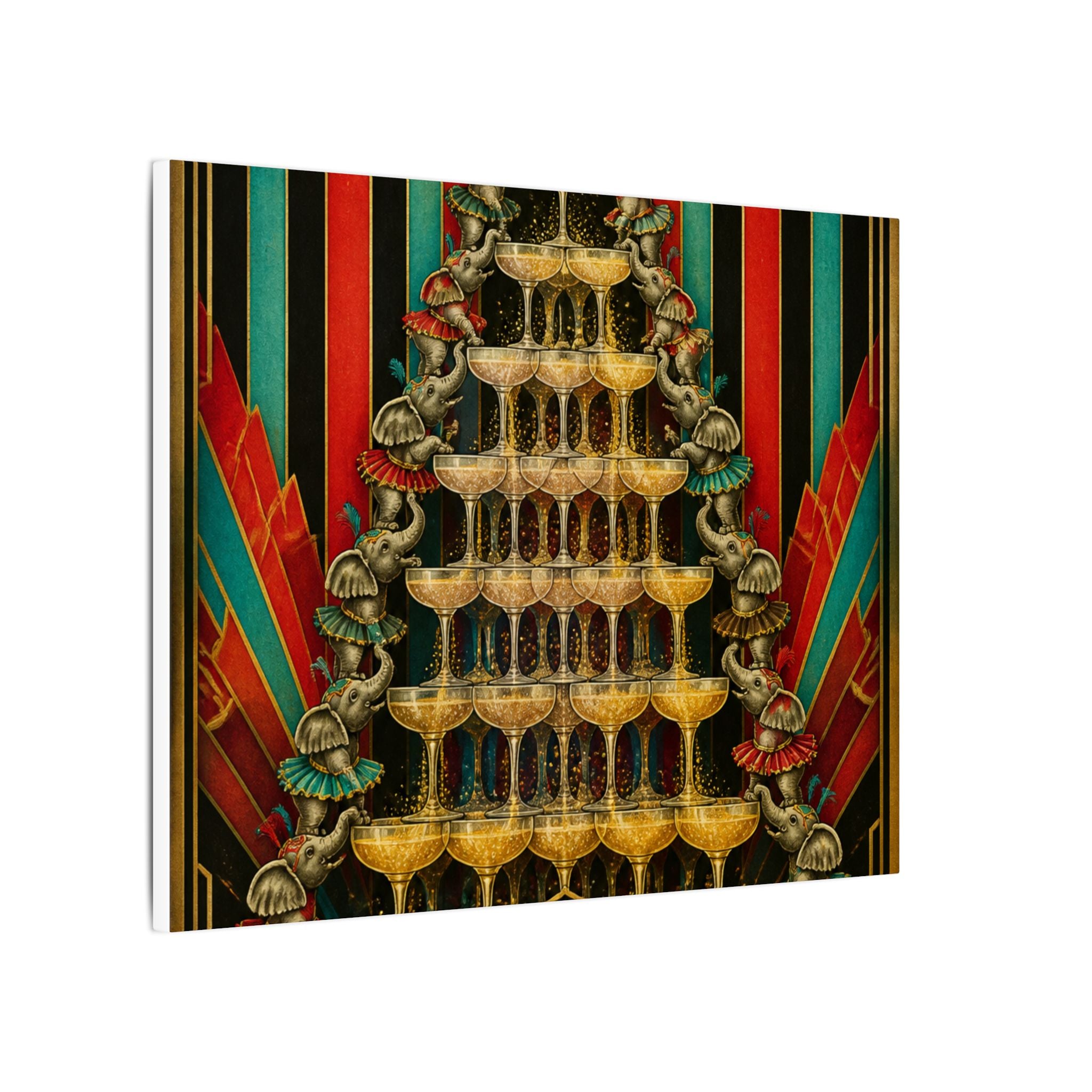 Champagne Tower Elephants Wall Art Canvas 16×20 Art Deco Entryway Decor Maximalist Print
