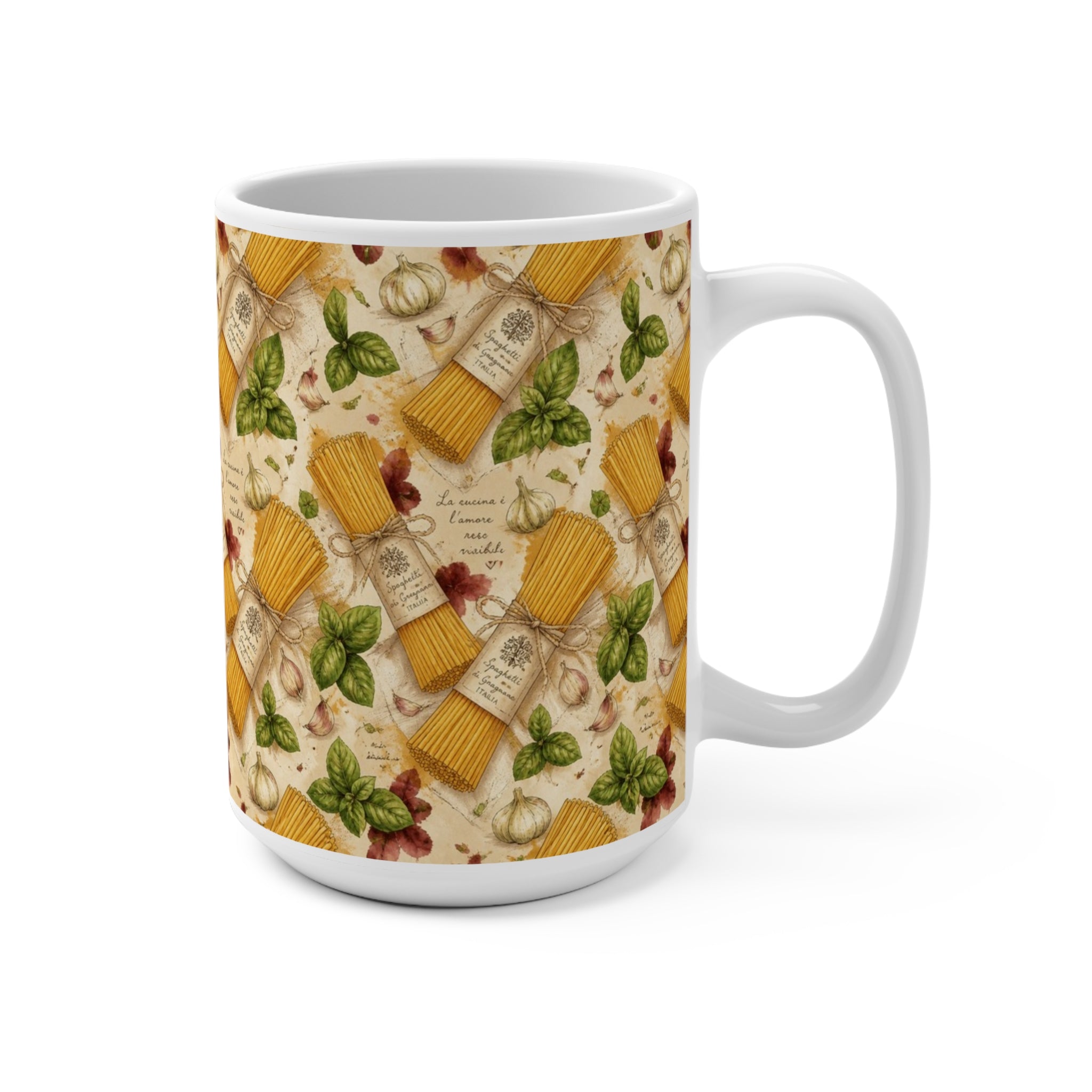 Spaghetti Bundle 15oz Ceramic Mug Mediterranean Kitchen Watercolor Design Italian Cottagecore Gift