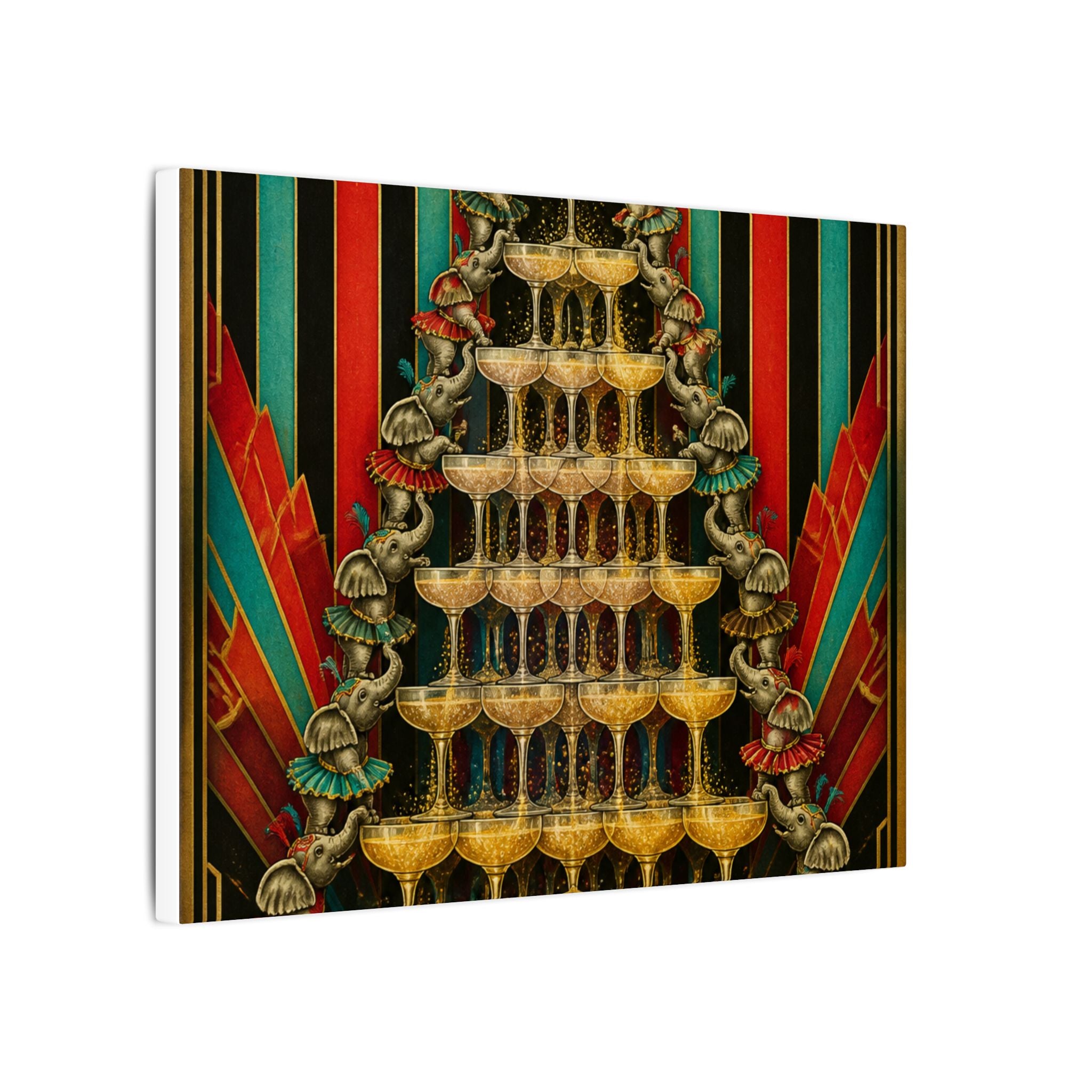 Champagne Tower Elephants Wall Art Canvas 16×20 Art Deco Entryway Decor Maximalist Print