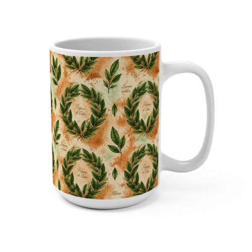 Bay Laurel Wreath 15oz Ceramic Mug Mediterranean Kitchen Watercolor Design Italian Cottagecore Gift