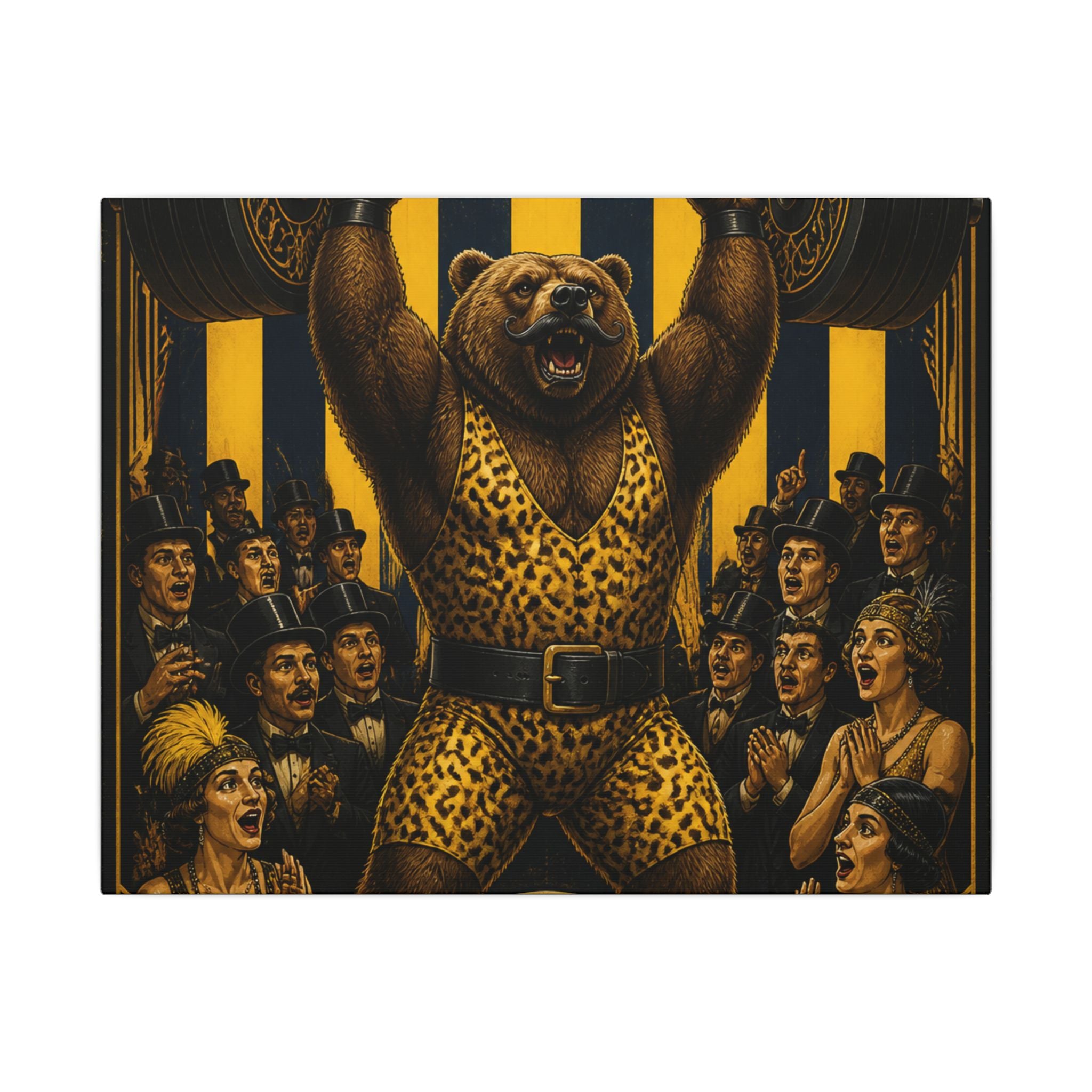 Strongman Bear Wall Art Canvas 16×20 Art Deco Entryway Decor Maximalist Print