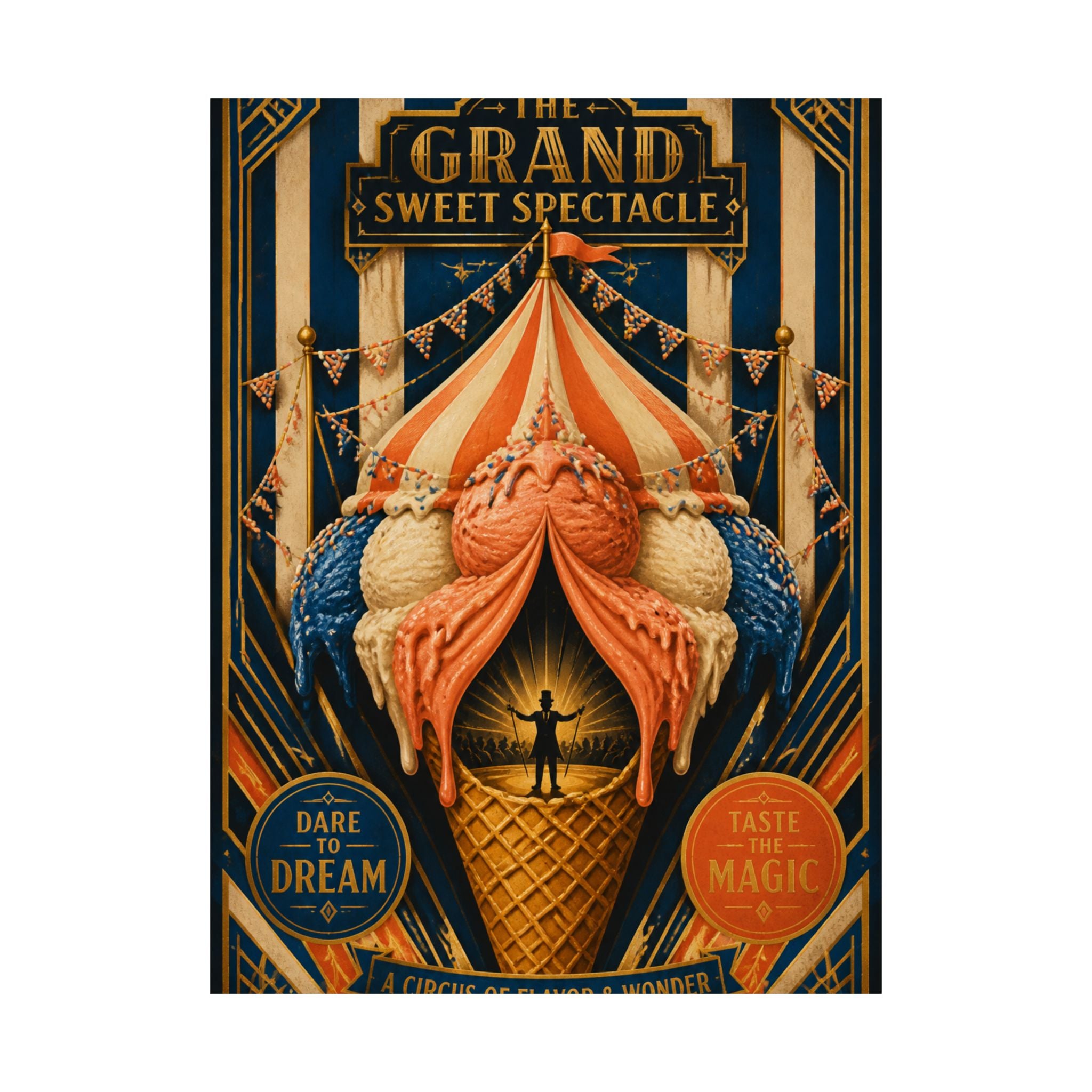 Ice Cream Cone Circus Tent Wall Art Poster 24×36 Art Deco Bar Area Decor Maximalist Print