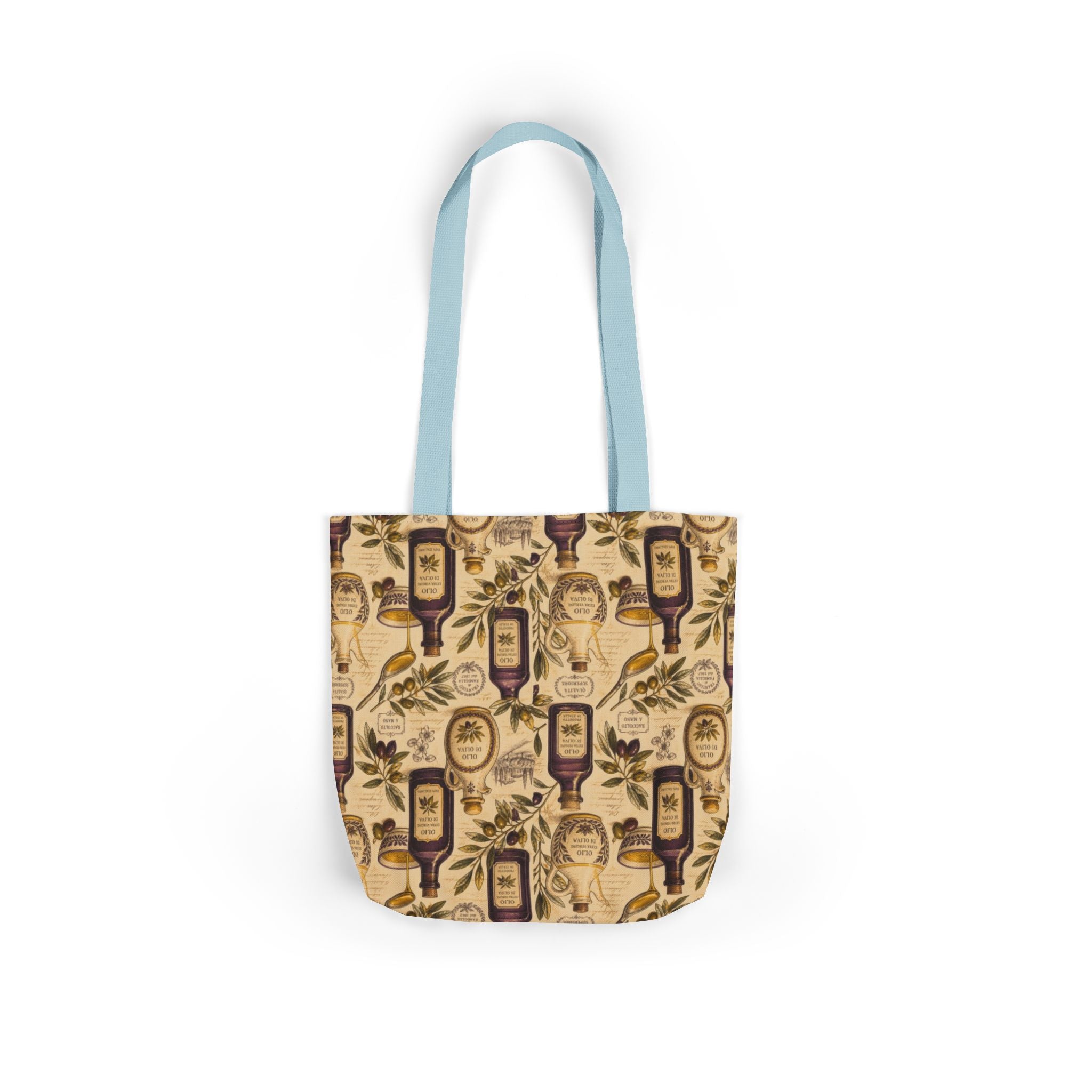 Olive Oil Bottles Canvas Tote Bag Mediterranean Kitchen Botanical Design Italian Cottagecore Gift