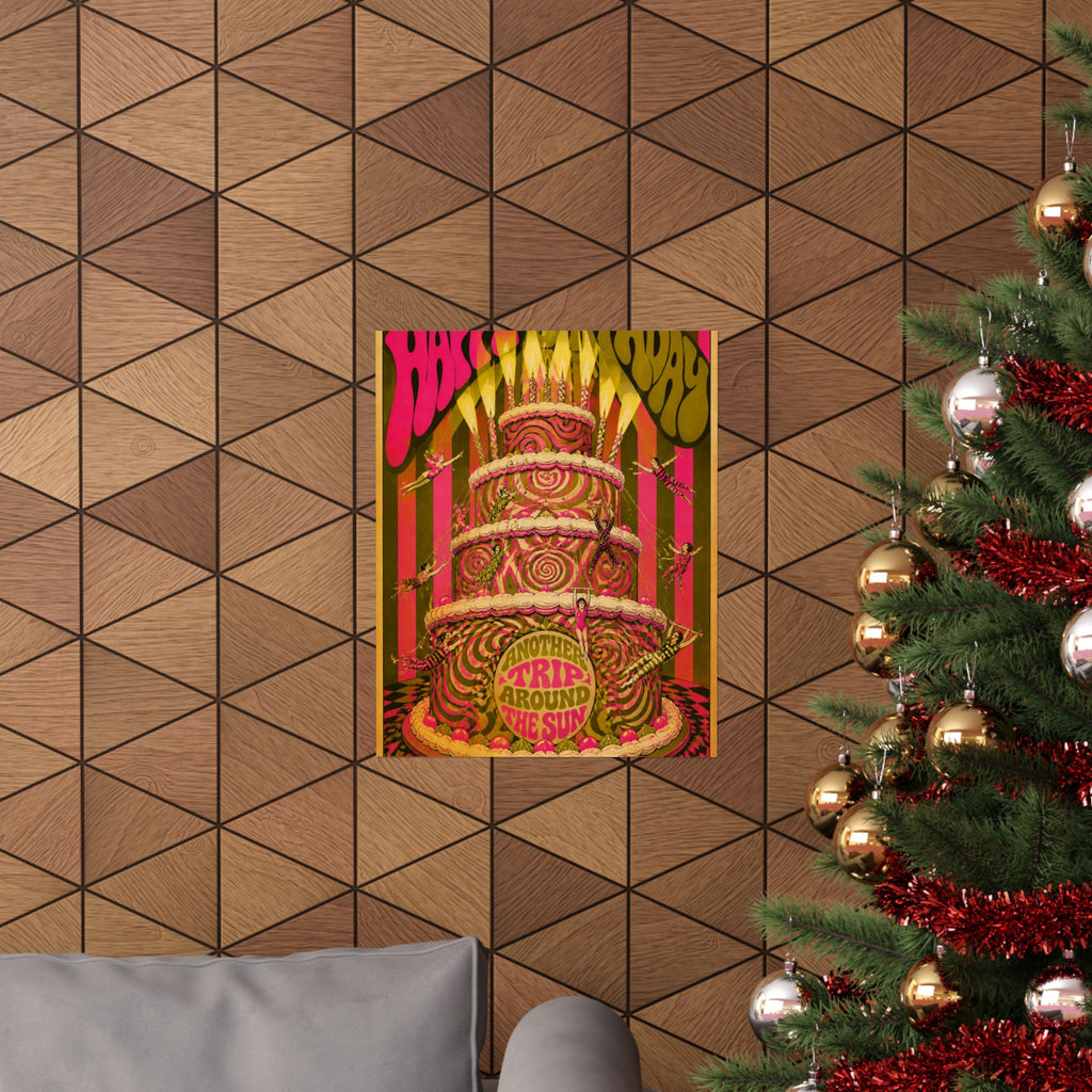 Birthday Cake Trapeze Wall Art Poster 24×36 Psychedelic Dining Room Decor Maximalist Print