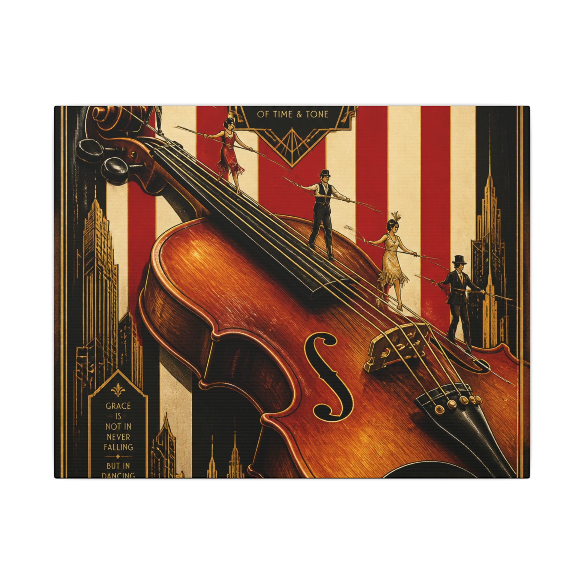 Violin Tightrope Bridge Wall Art Canvas 16×20 Art Deco Entryway Decor Maximalist Print
