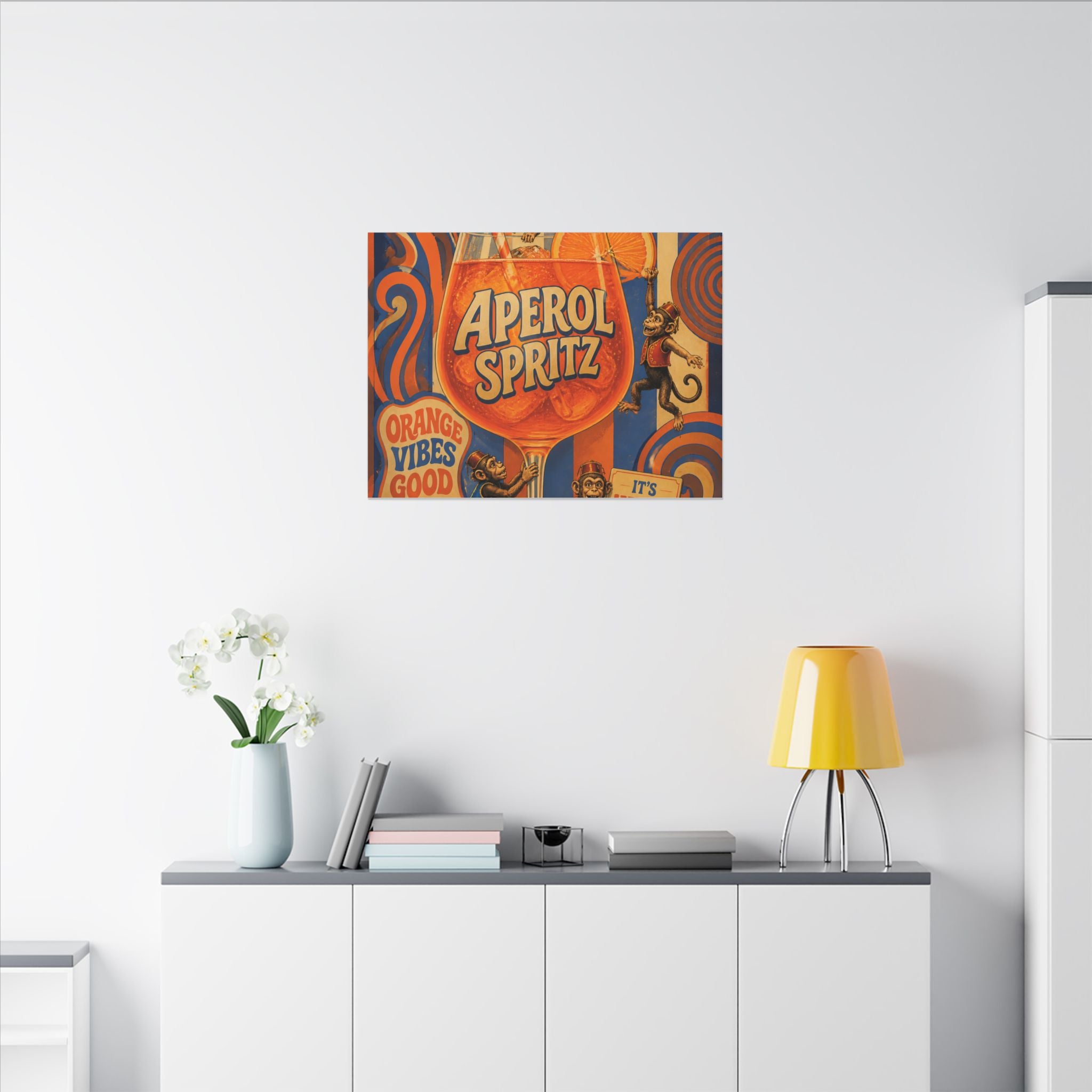 Aperol Spritz Monkeys Wall Art Canvas 24×36 Psychedelic Dining Room Decor Maximalist Print