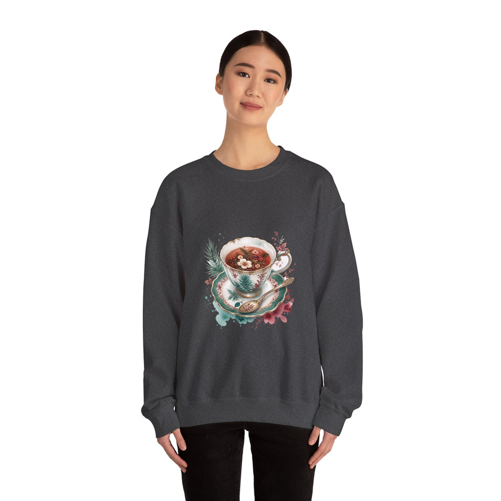 Matching Couple Sweatshirt - Coffee & Tea Matching Couple Comfort Colors Crew Watercolor Art His Hers Birthday Gift - Design B