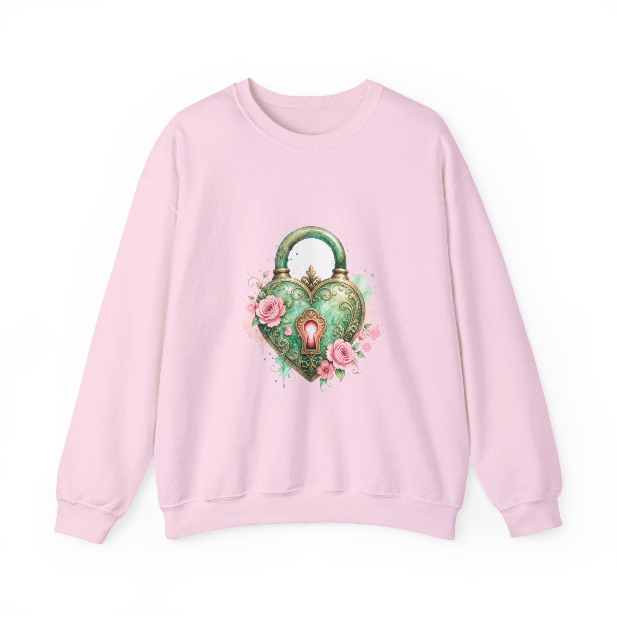Matching Couple Sweatshirt - Key & Lock Matching Couple Crewneck Sweatshirt Watercolor Art His Hers Engagement Gift - Design B