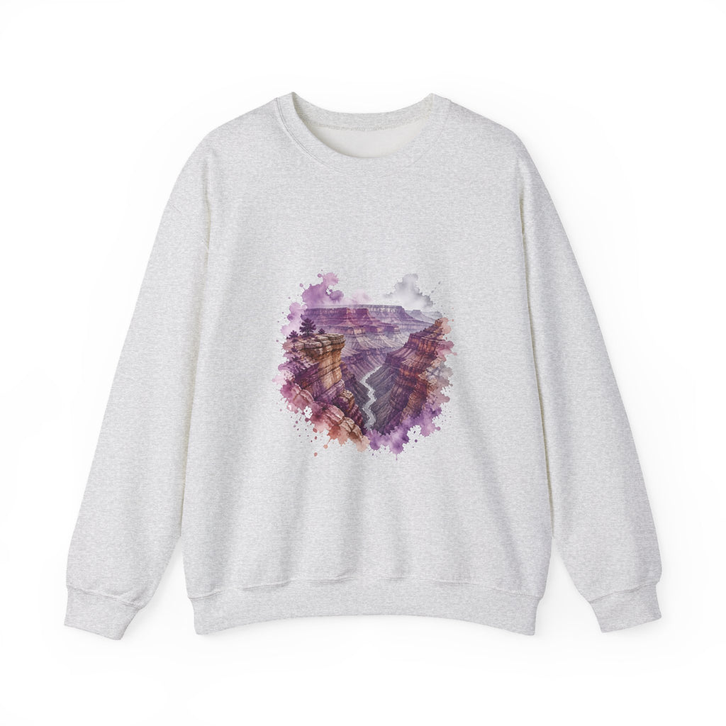 Matching Couple Sweatshirt - Lavender Fields & Canyon Matching Couple Crewneck Sweatshirt Watercolor Art His Hers Engagement Gift - Design B