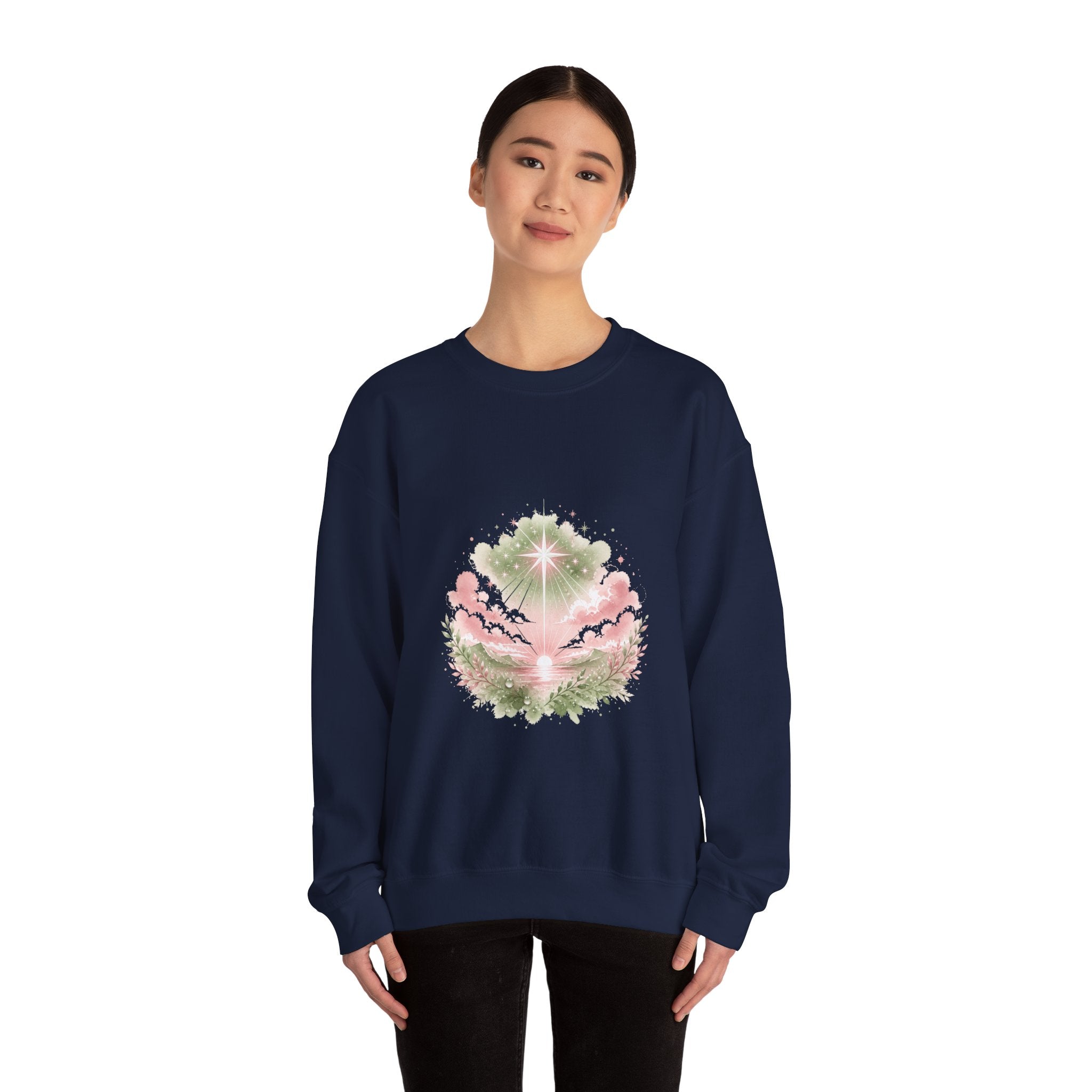 Matching Couple Sweatshirt - Evening & Morning Star Matching Couple Comfort Colors Crew Watercolor Art His Hers Birthday Gift - Design B