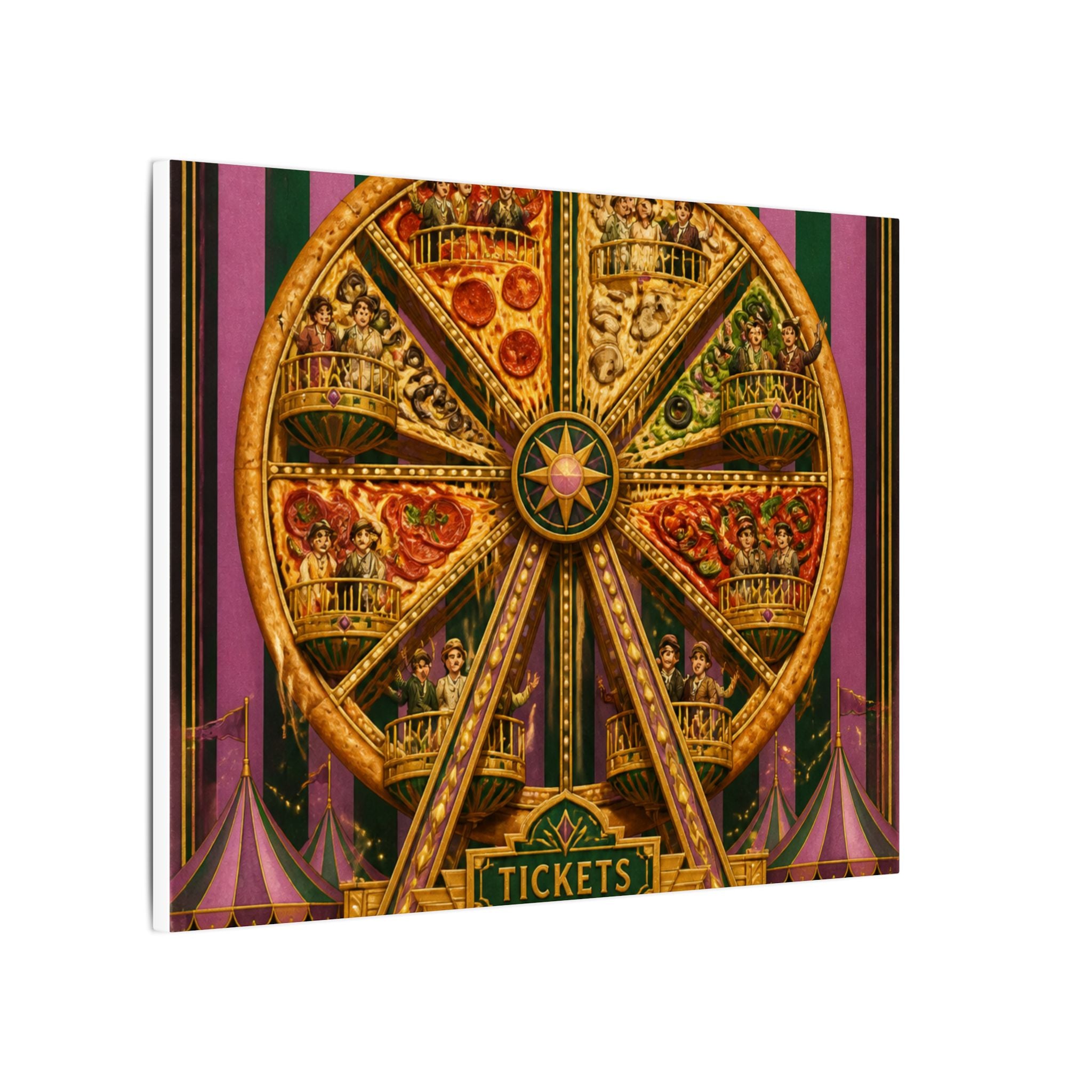 Pizza Ferris Wheel Wall Art Canvas 24×36 Art Deco Bar Area Decor Maximalist Print