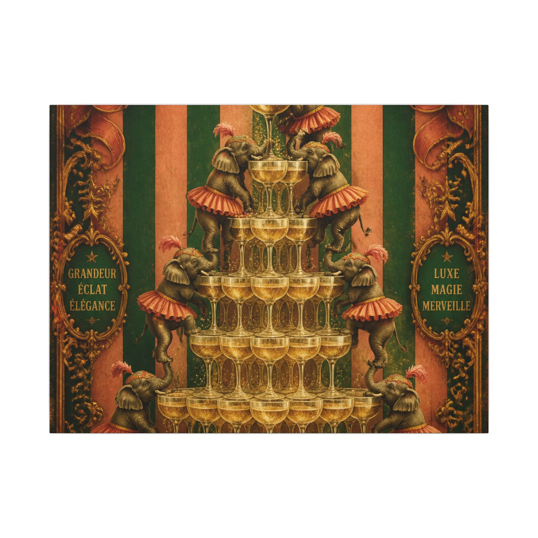 Champagne Tower Elephants Wall Art Canvas 16×20 Baroque Home Office Decor Maximalist Print