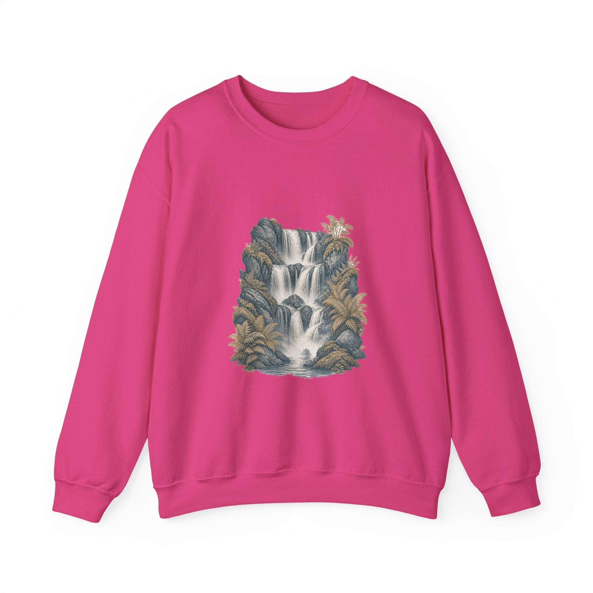 Matching Couple Sweatshirt - Wildfire & Waterfall Matching Couple Crewneck Sweatshirt Vintage Art His Hers Wedding Gift - Design B