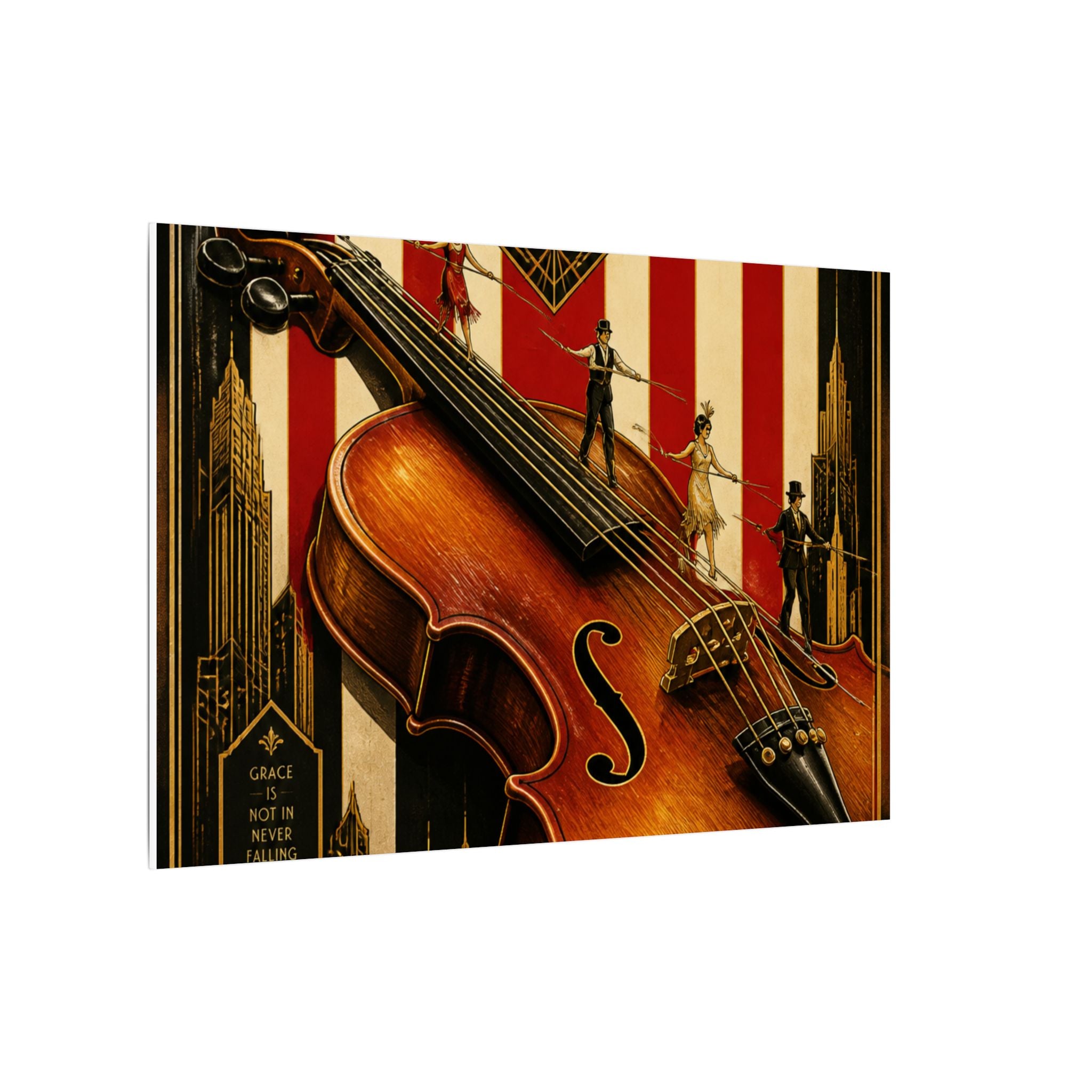 Violin Tightrope Bridge Wall Art Canvas 16×20 Art Deco Entryway Decor Maximalist Print