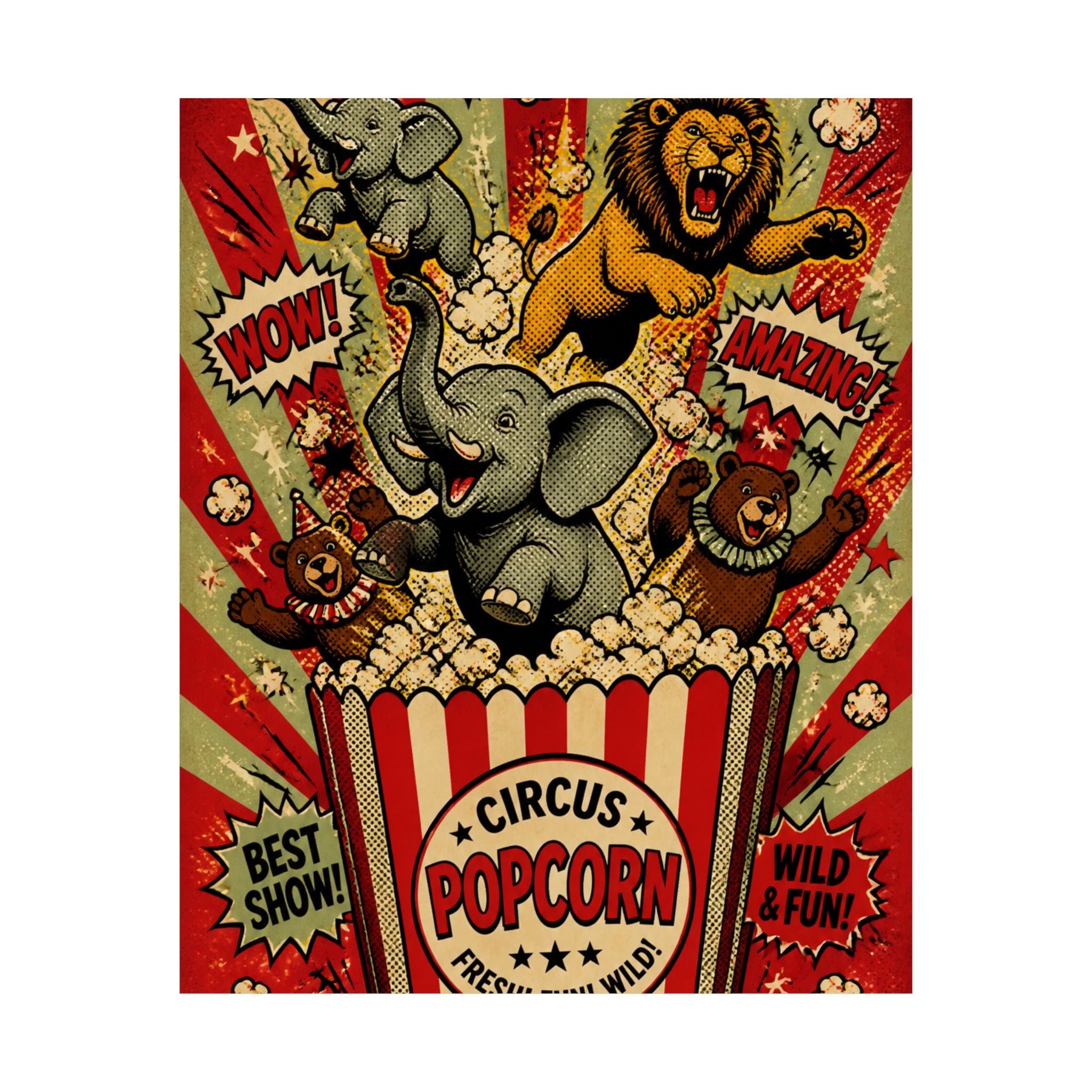 Popcorn Box Animals Wall Art Poster 18×24 Pop Art Living Room Decor Maximalist Print
