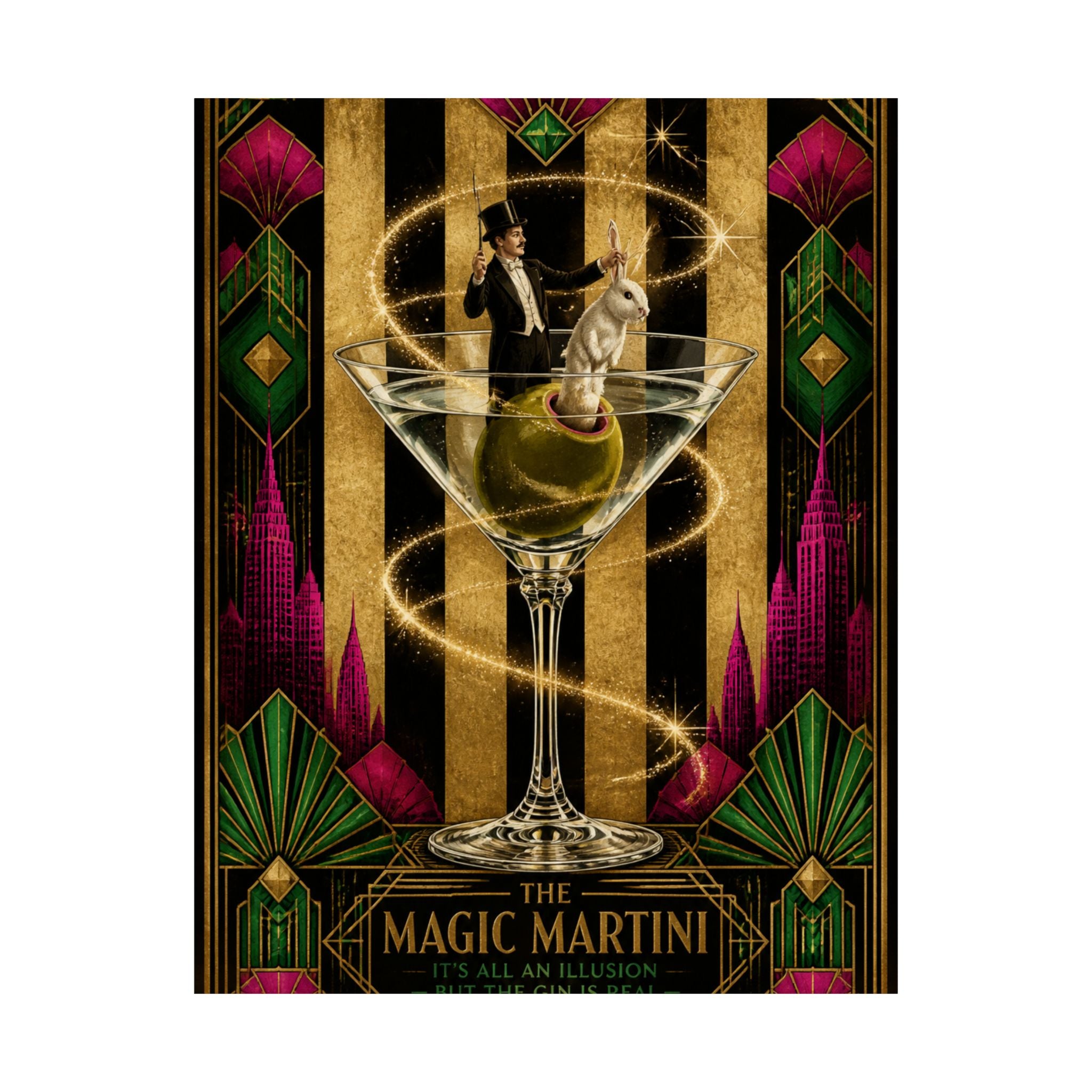 Martini Magician Wall Art Poster 18×24 Art Deco Entryway Decor Maximalist Print