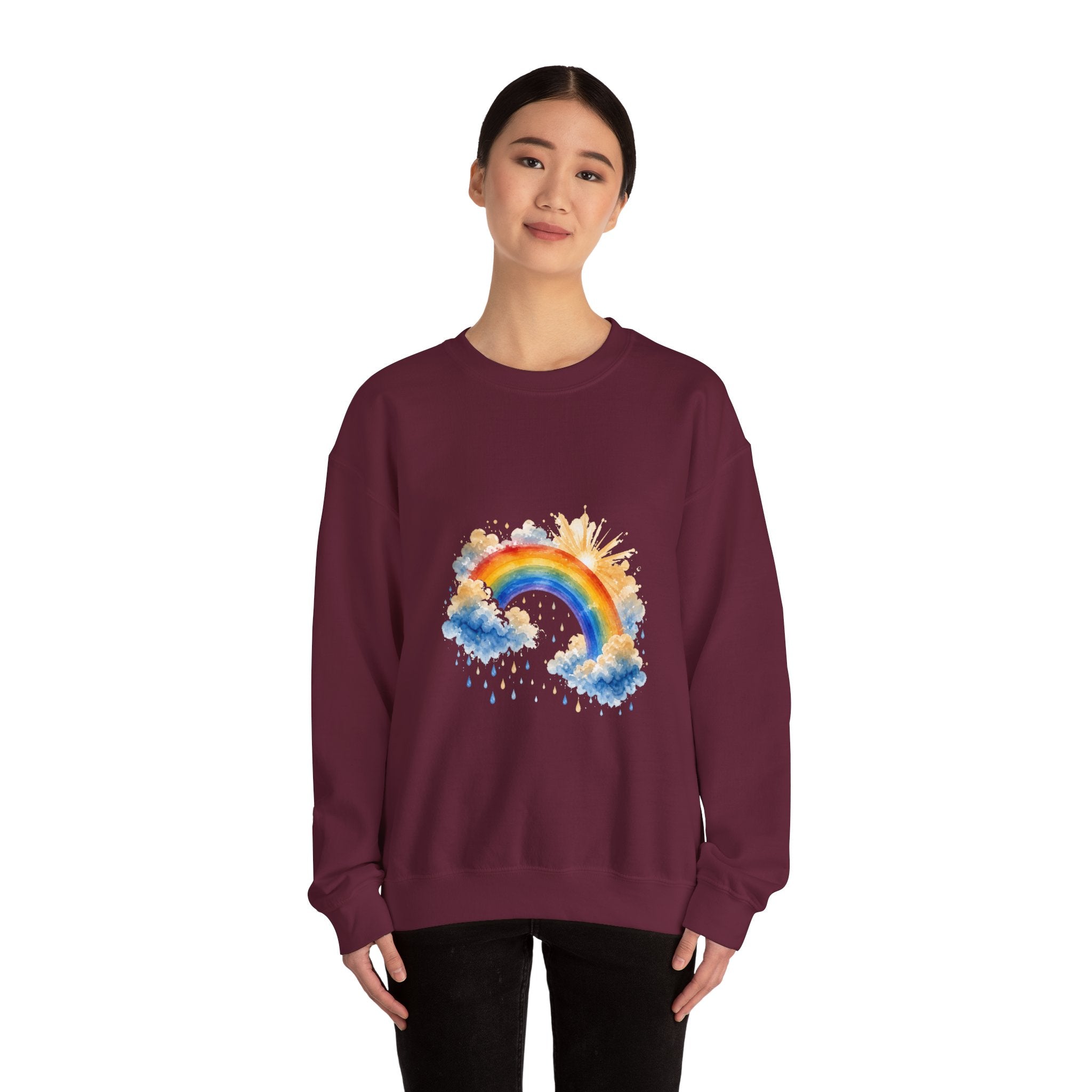 Matching Couple Sweatshirt - Storm & Rainbow Matching Couple Comfort Colors Crew Watercolor Art His Hers Birthday Gift - Design B