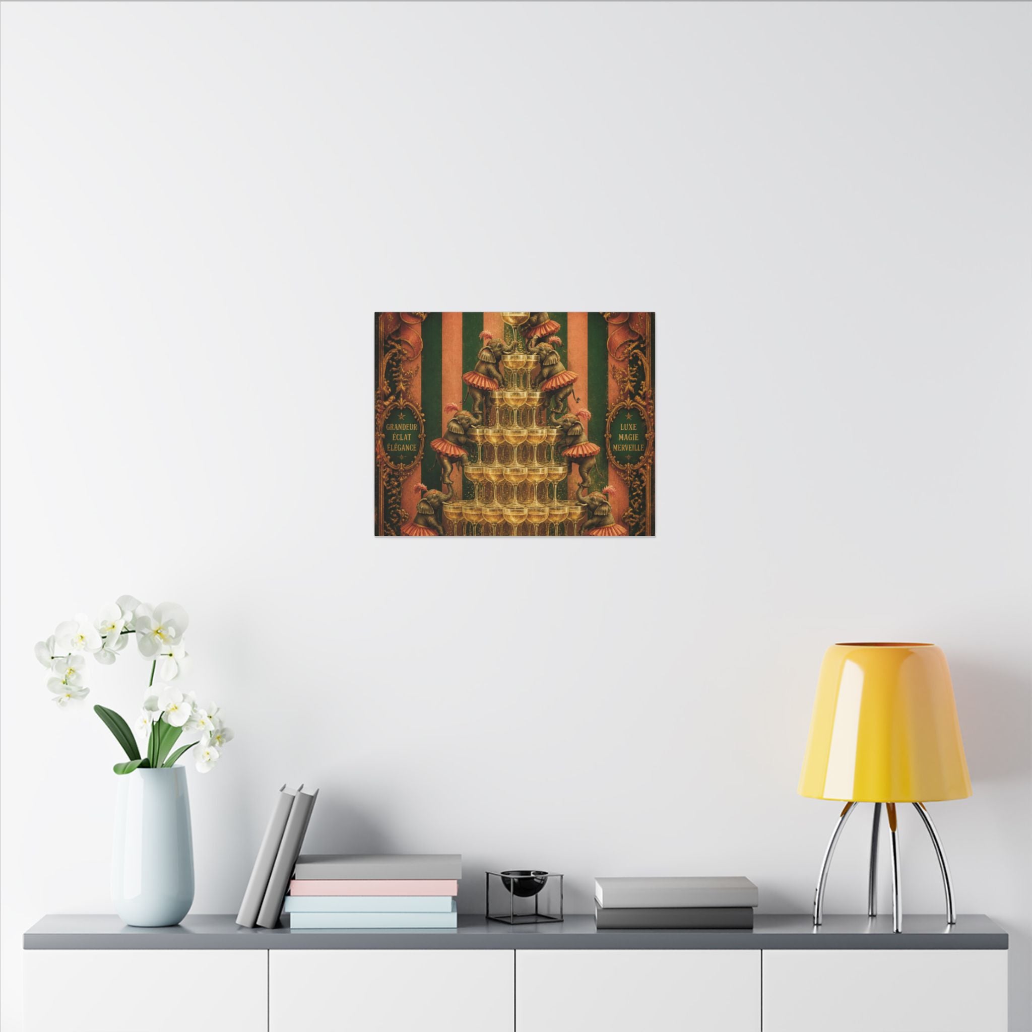 Champagne Tower Elephants Wall Art Canvas 16×20 Baroque Home Office Decor Maximalist Print
