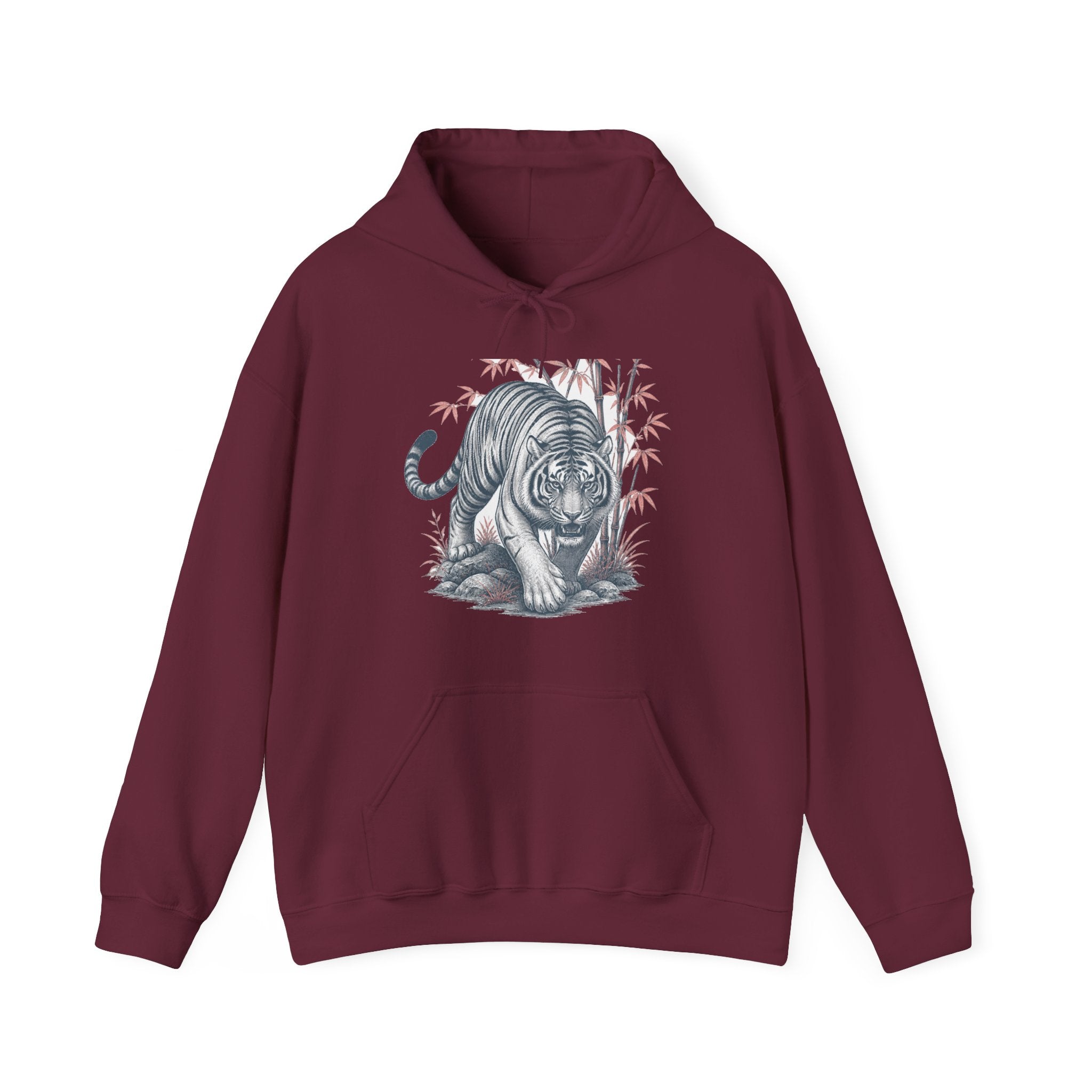 Matching Couple Sweatshirt - Tiger & Crane Matching Couple Hooded Sweatshirt Vintage Art His Hers Wedding Gift - Design A