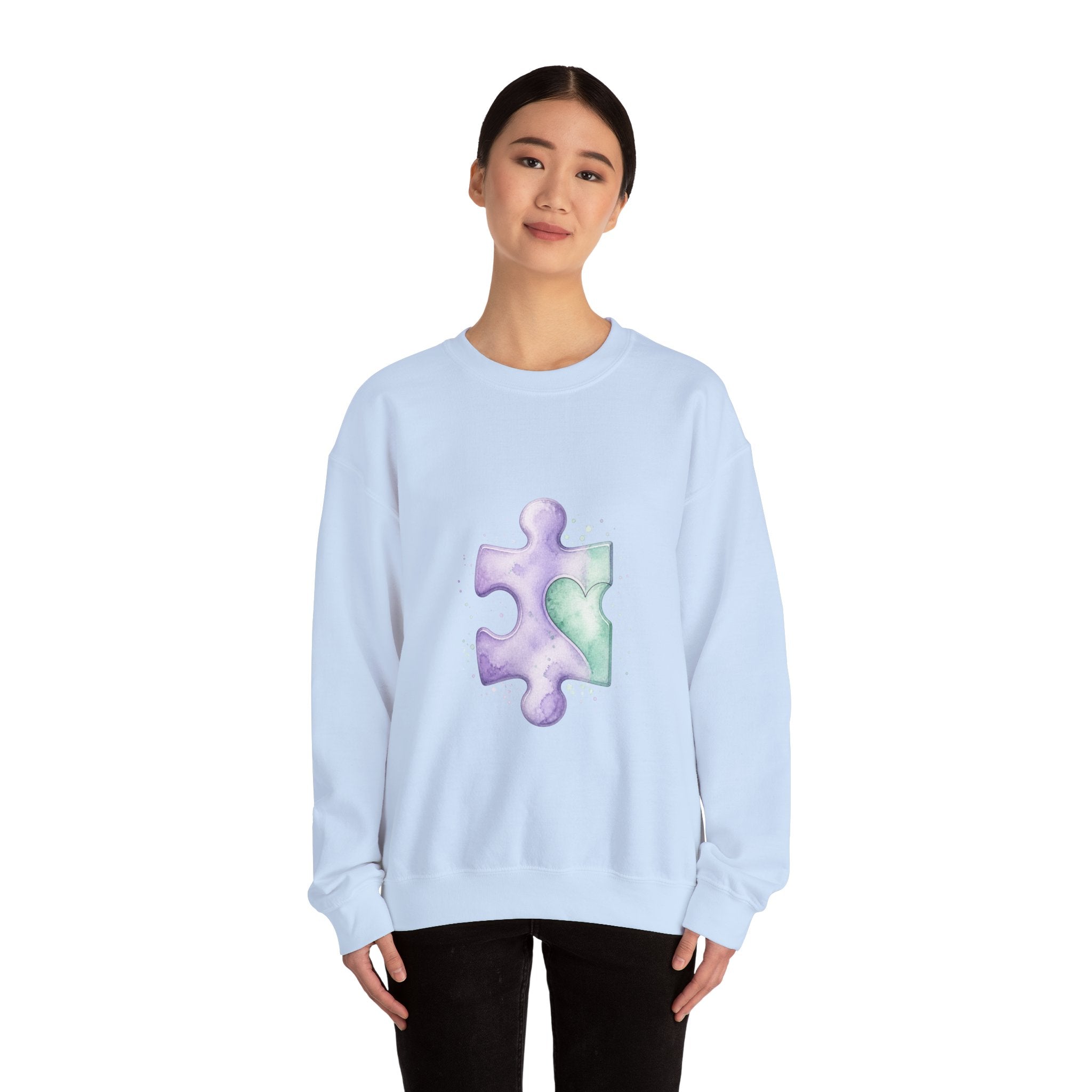 Matching Couple Sweatshirt - Puzzle Pieces Matching Couple Comfort Colors Crew Watercolor Art His Hers Birthday Gift - Design A