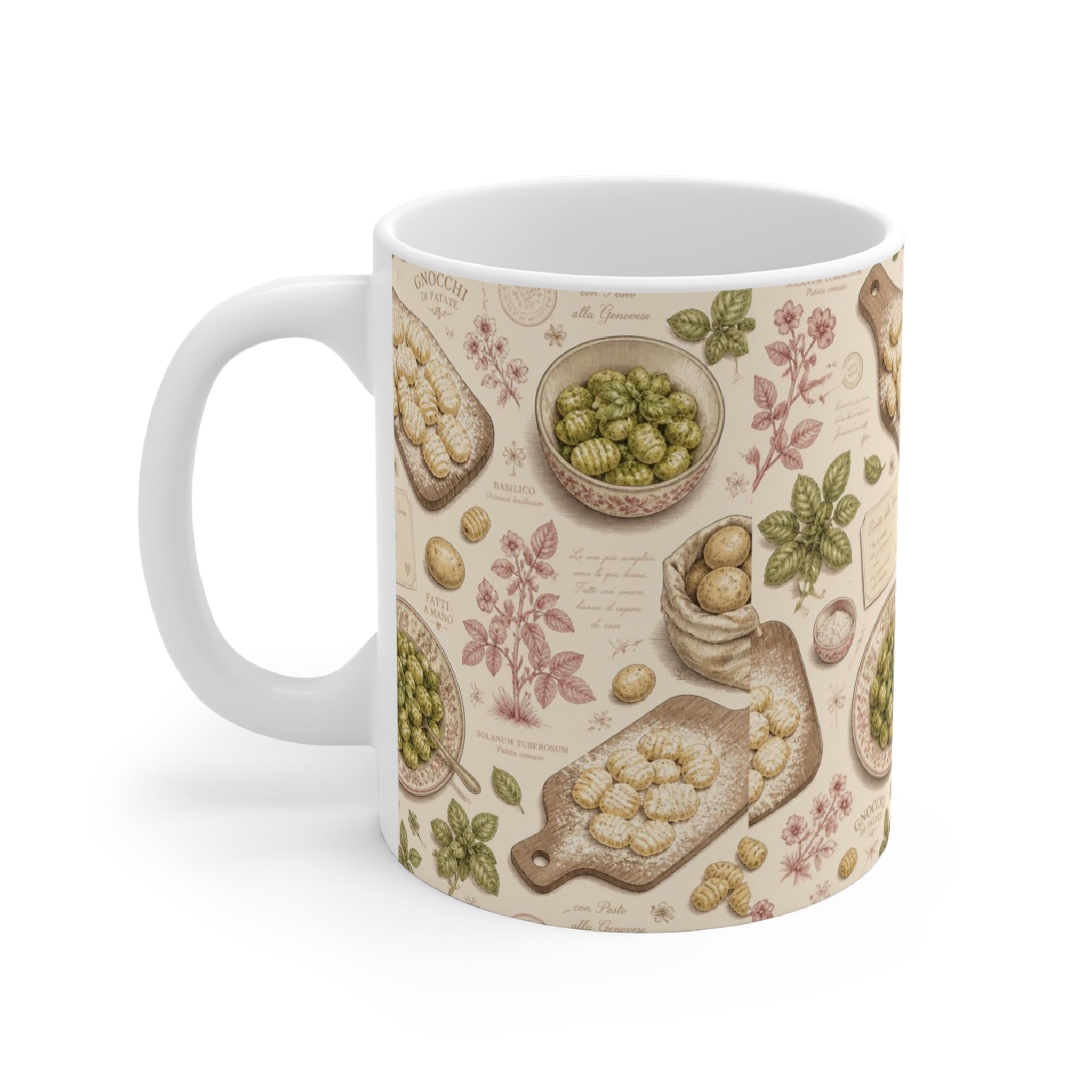 Potato Gnocchi 11oz Ceramic Mug Mediterranean Kitchen Botanical Design Italian Cottagecore Gift
