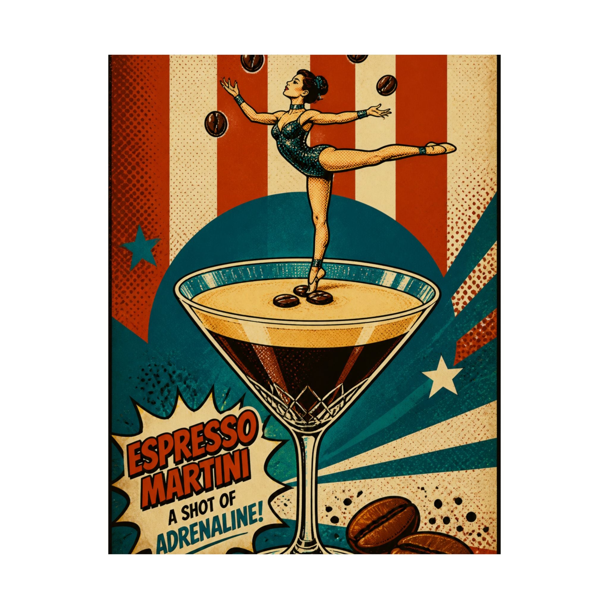 Espresso Martini Acrobat Wall Art Poster 18×24 Pop Art Living Room Decor Maximalist Print