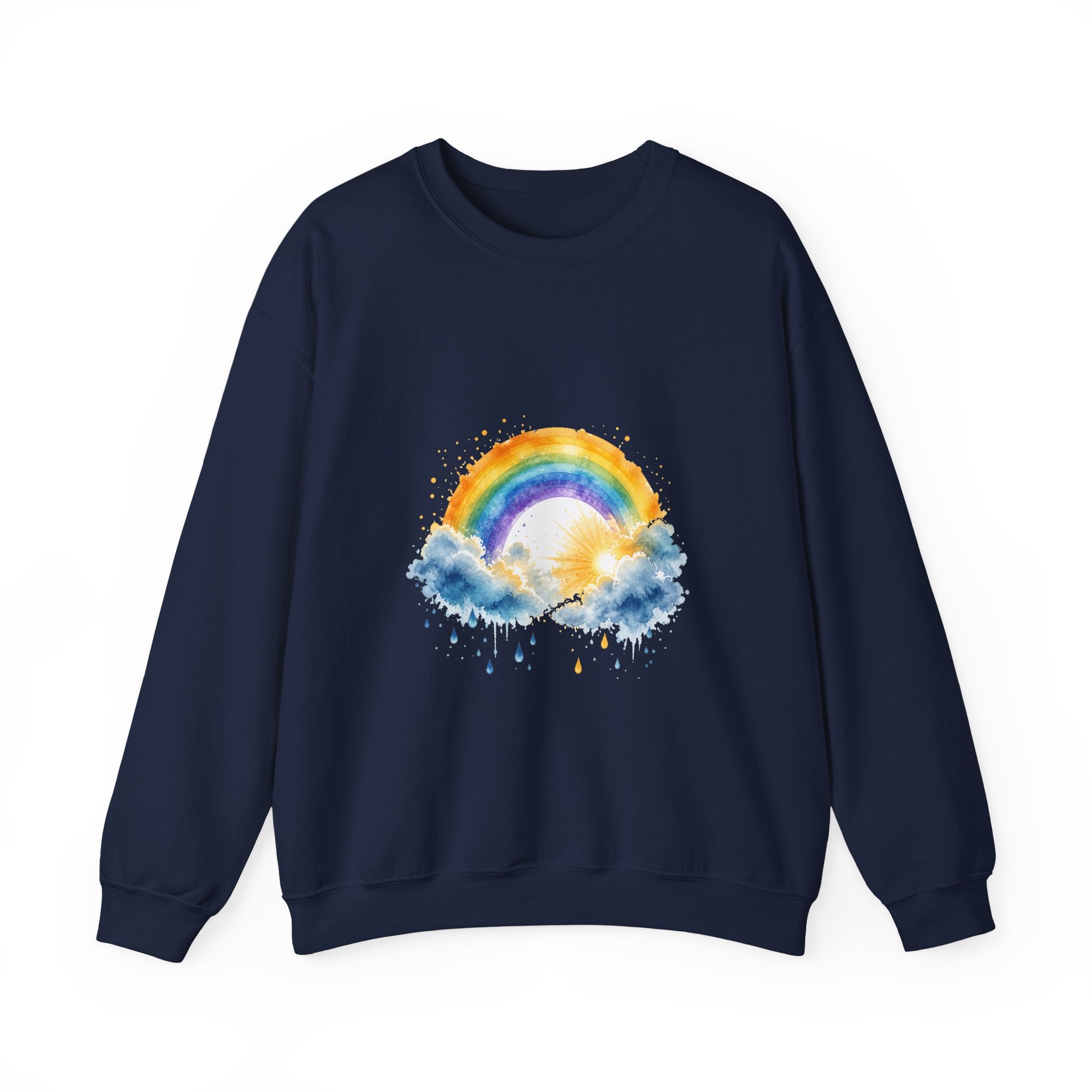Matching Couple Sweatshirt - Storm & Rainbow Matching Couple Premium Fleece Sweatshirt Watercolor Art His Hers Birthday Gift - Design B