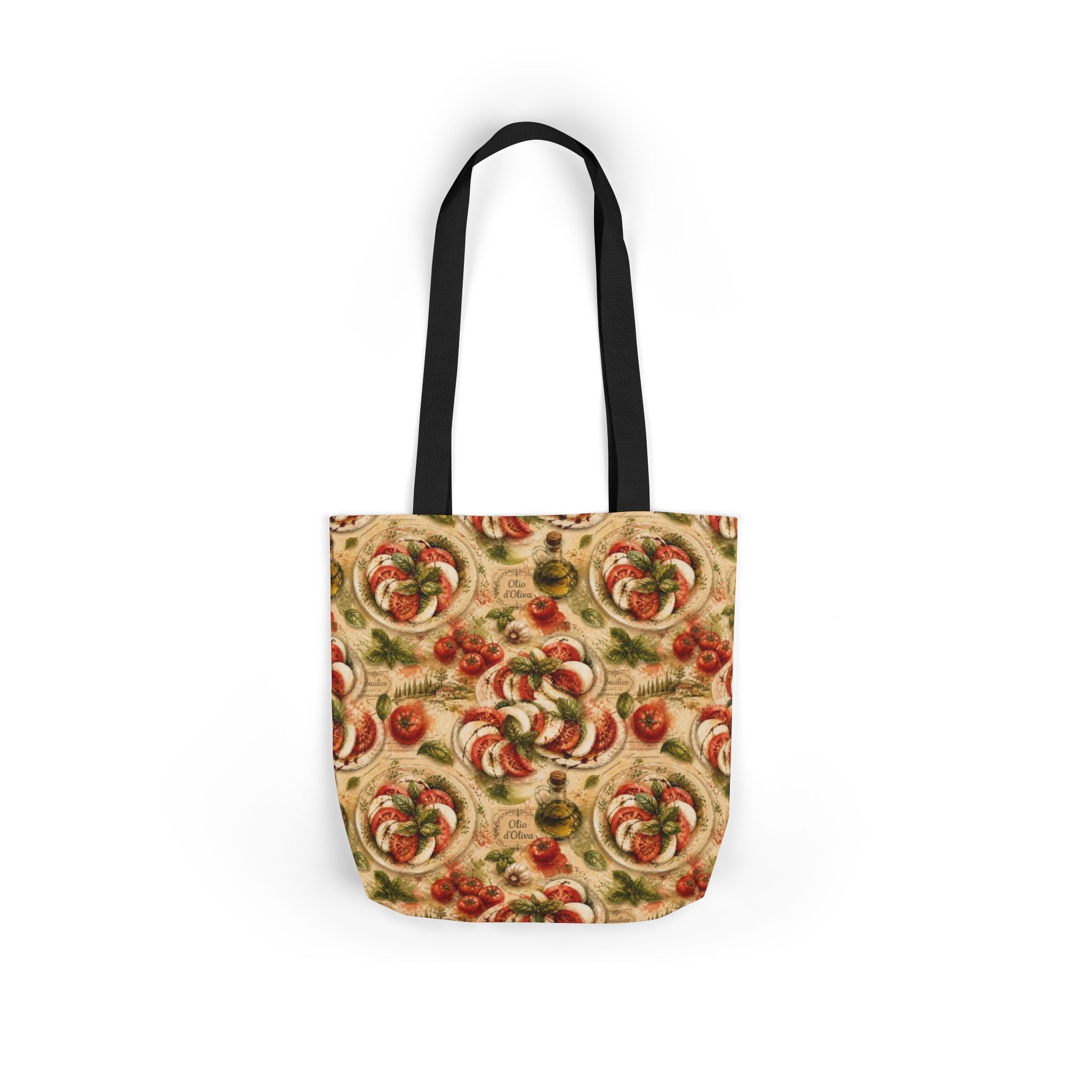 Caprese Arrangement Canvas Tote Bag Mediterranean Kitchen Watercolor Splash Design Italian Cottagecore Gift