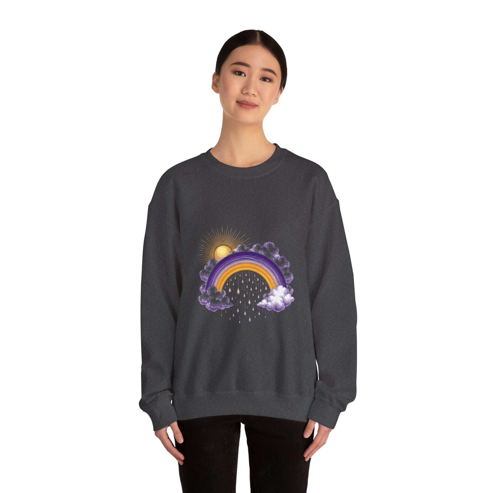 Matching Couple Sweatshirt - Storm & Rainbow Matching Couple Premium Fleece Sweatshirt Vintage Art His Hers Honeymoon Gift - Design B