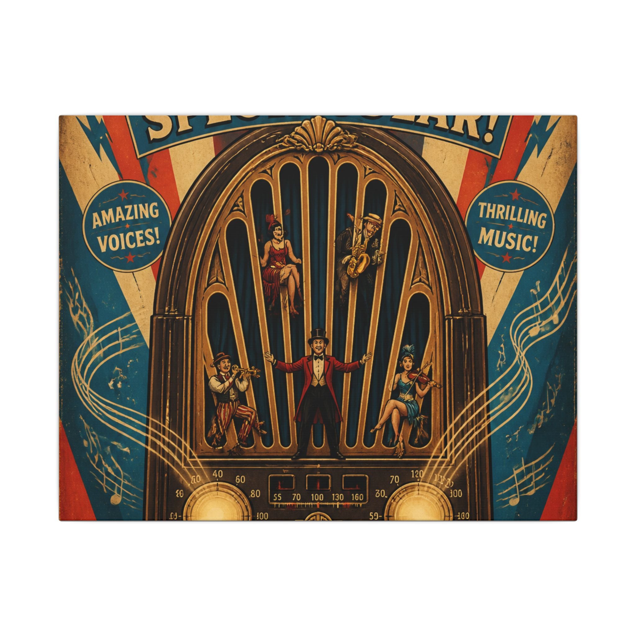 Vintage Radio Stage Wall Art Canvas 16×20 Vintage Circus Kitchen Decor Maximalist Print