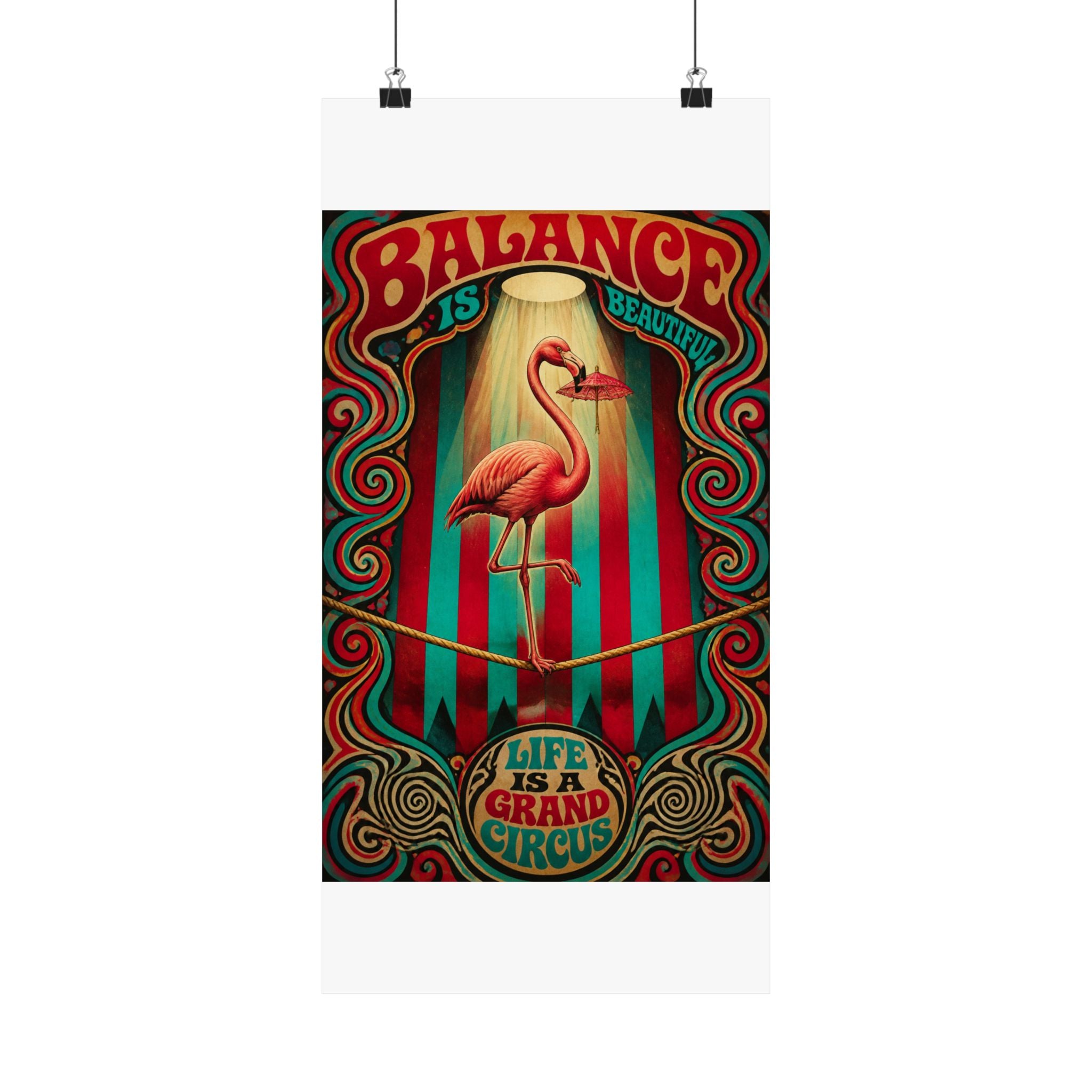 Flamingo Tightrope Wall Art Poster 18×24 Psychedelic Cafe Decor Maximalist Print