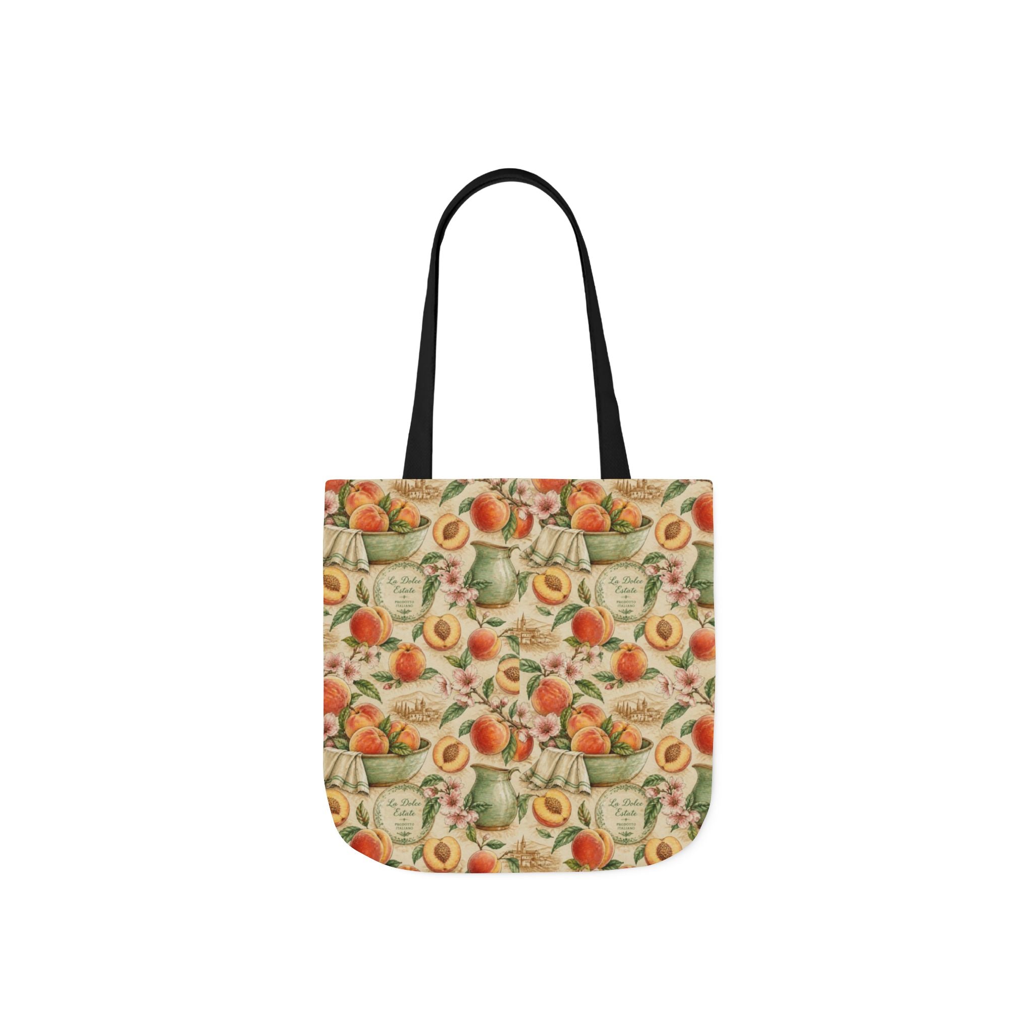 Ripe Peaches Canvas Tote Bag Mediterranean Kitchen Watercolor Design Italian Cottagecore Gift