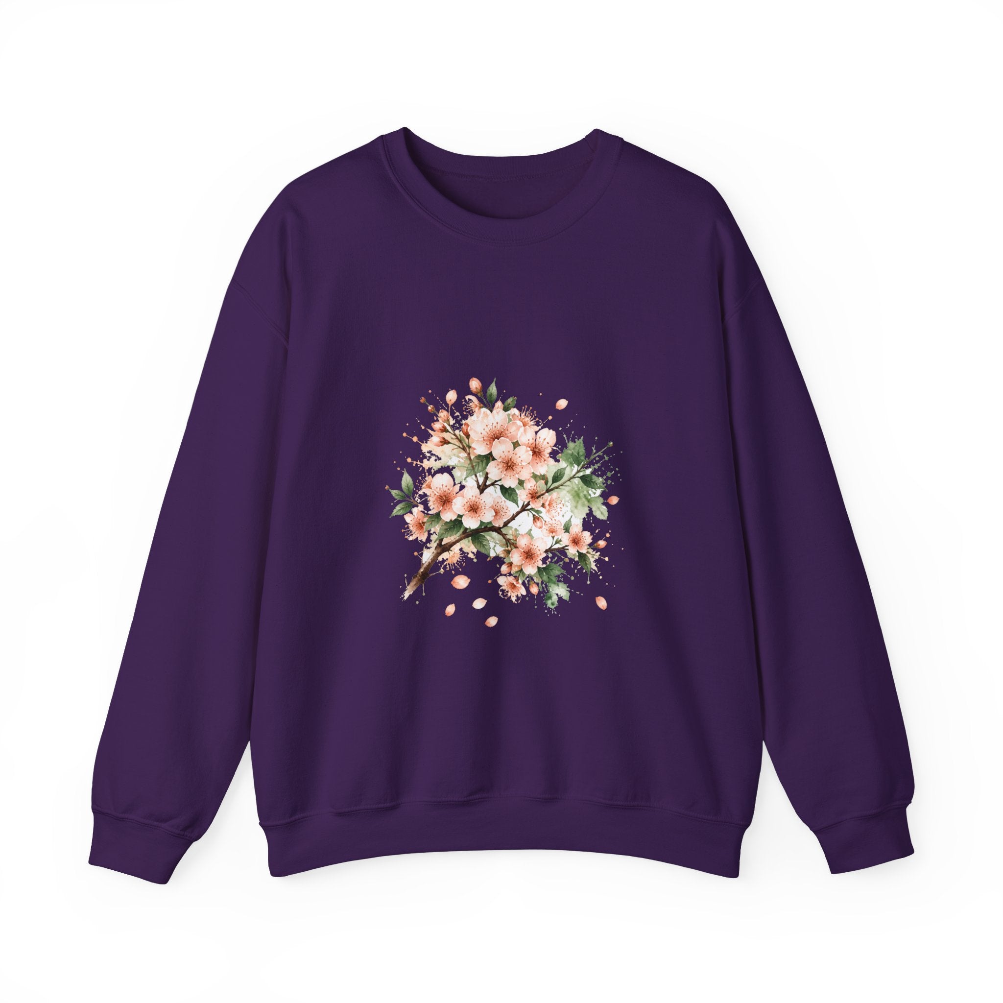 Matching Couple Sweatshirt - Cherry Blossom & Maple Leaf Matching Couple Comfort Colors Crew Watercolor Art His Hers Birthday Gift - Design A