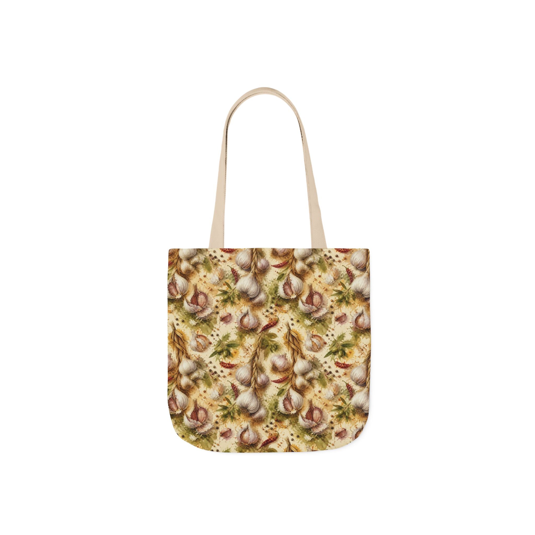 Garlic Bulbs & Cloves Canvas Tote Bag Mediterranean Kitchen Watercolor Splash Design Italian Cottagecore Gift