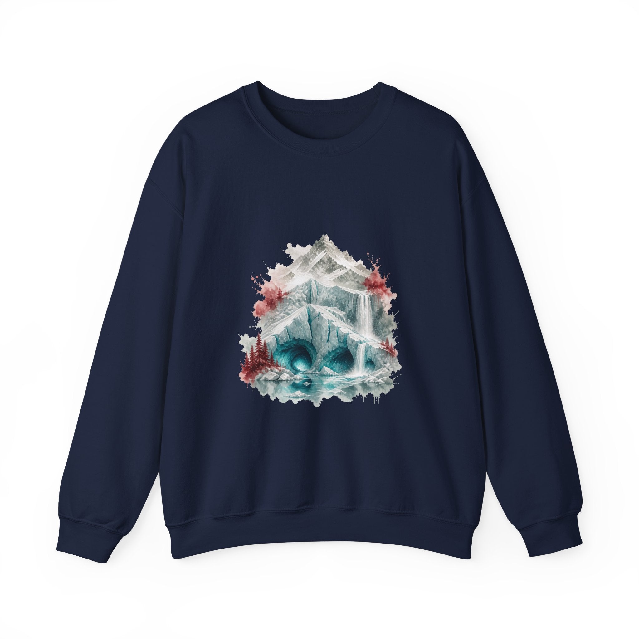 Matching Couple Sweatshirt - Volcano & Glacier Matching Couple Premium Fleece Sweatshirt Watercolor Art His Hers Birthday Gift - Design B