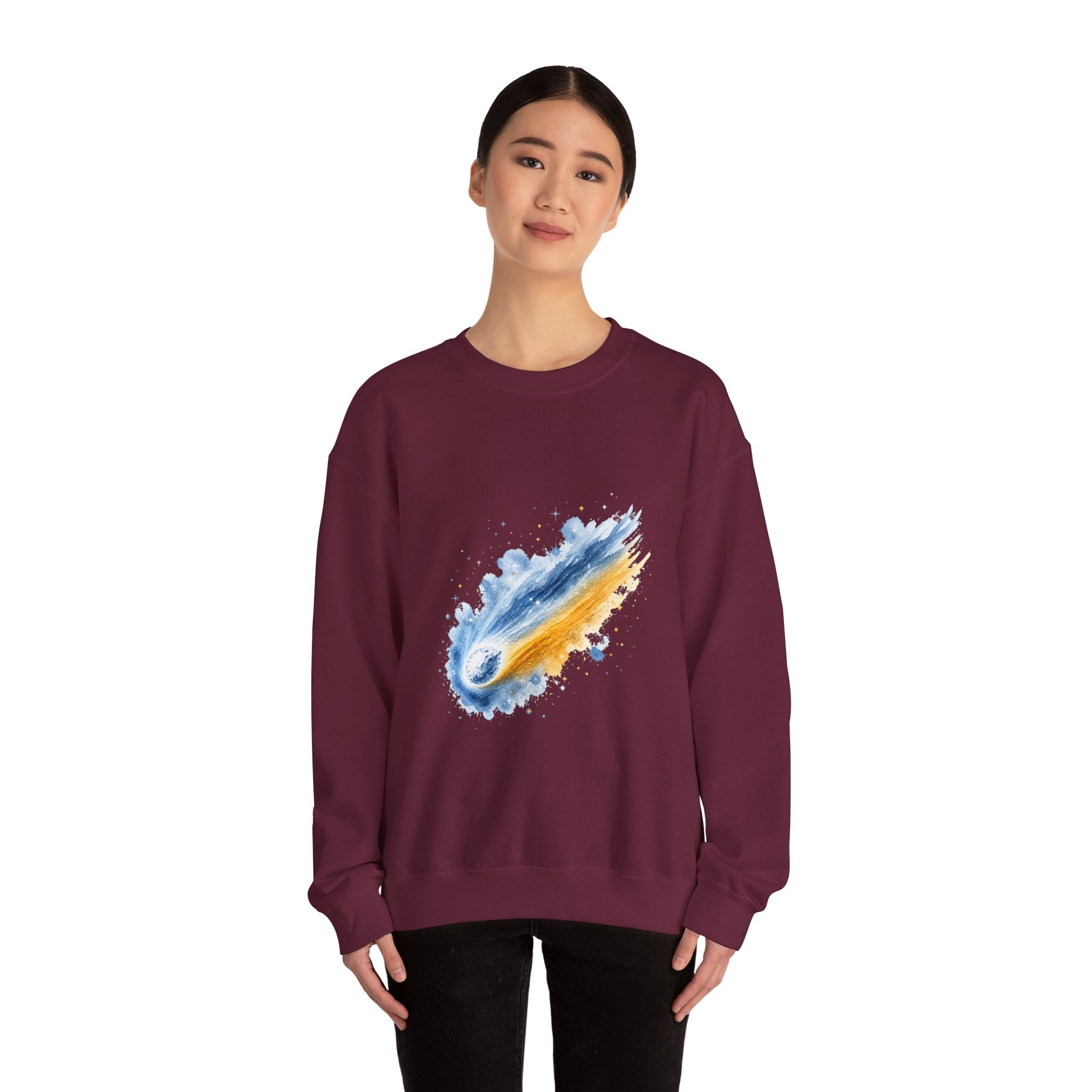 Matching Couple Sweatshirt - Comet & Asteroid Matching Couple Crewneck Sweatshirt Watercolor Art His Hers Engagement Gift - Design A