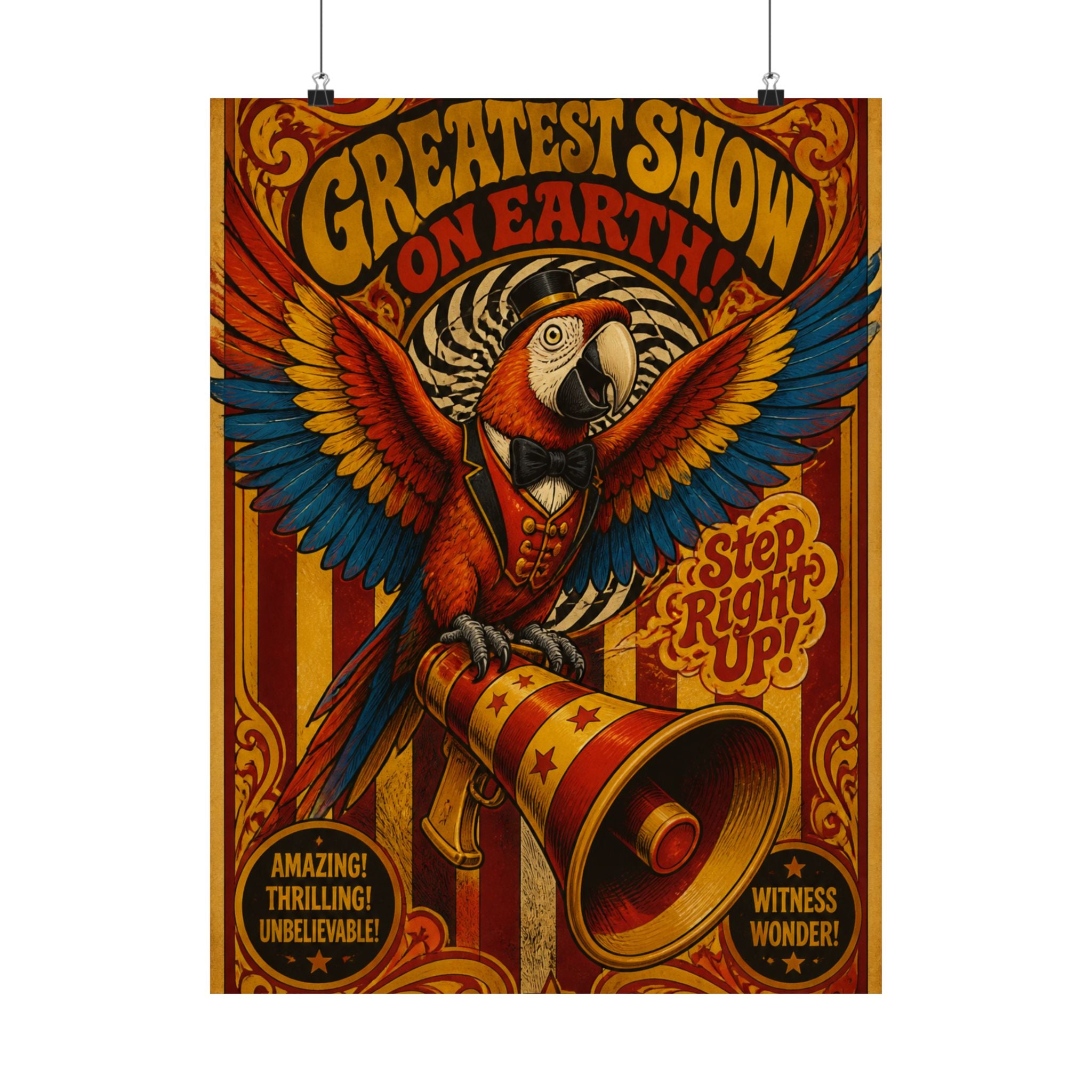 Parrot Ringmaster Wall Art Poster 24×36 Psychedelic Dining Room Decor Maximalist Print