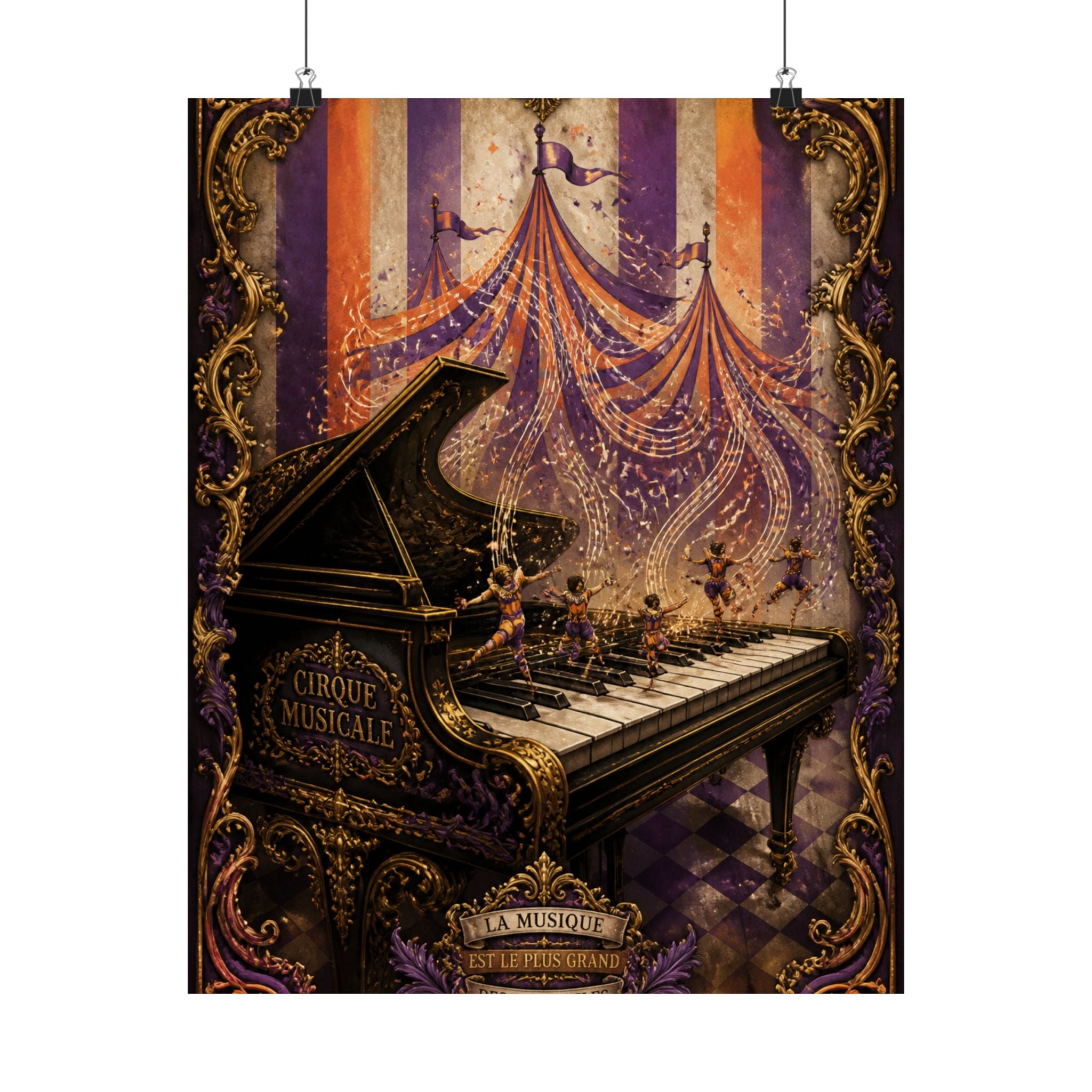 Grand Piano Acrobats Wall Art Poster 24×36 Baroque Studio Decor Maximalist Print
