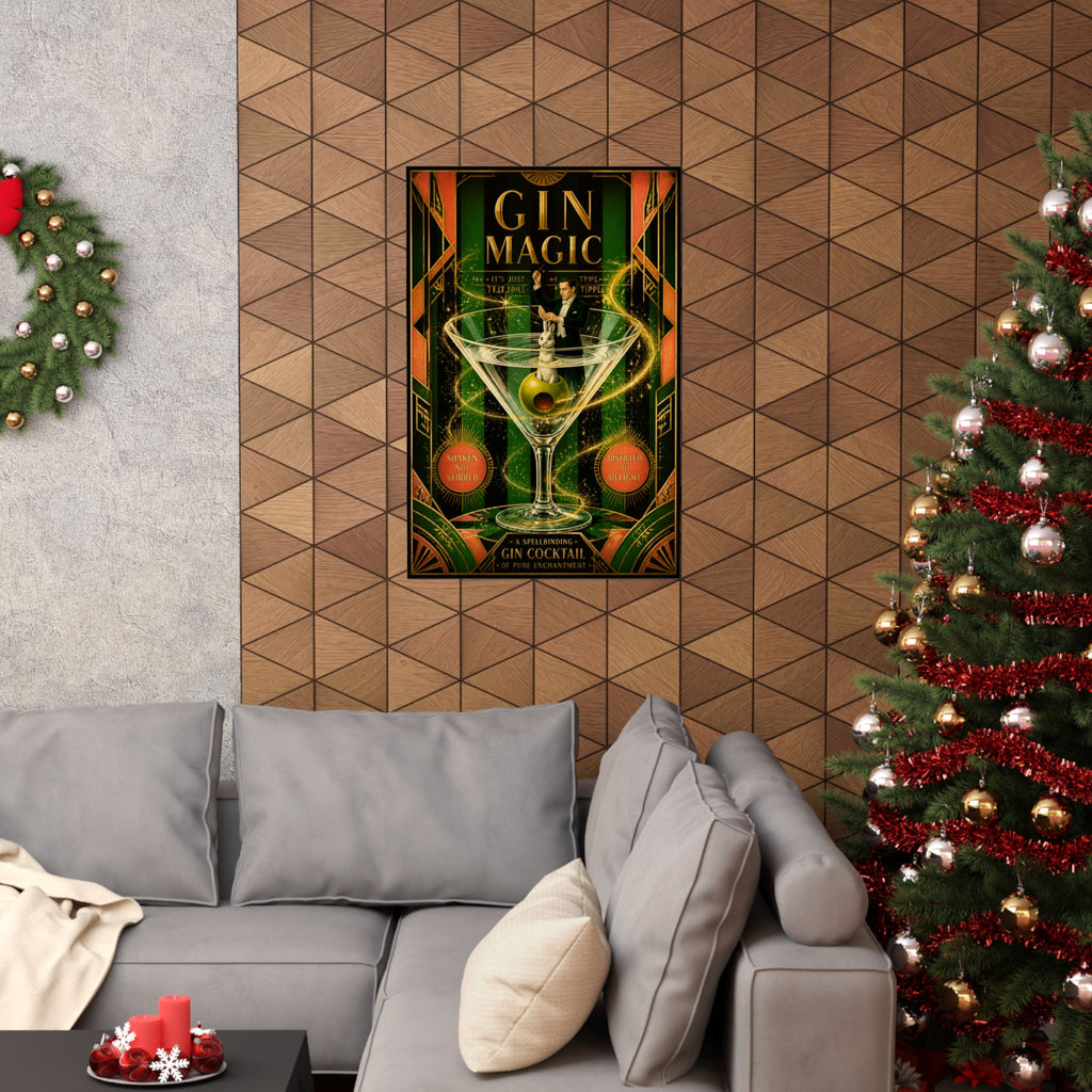 Martini Magician Wall Art Poster 24×36 Art Deco Bar Area Decor Maximalist Print